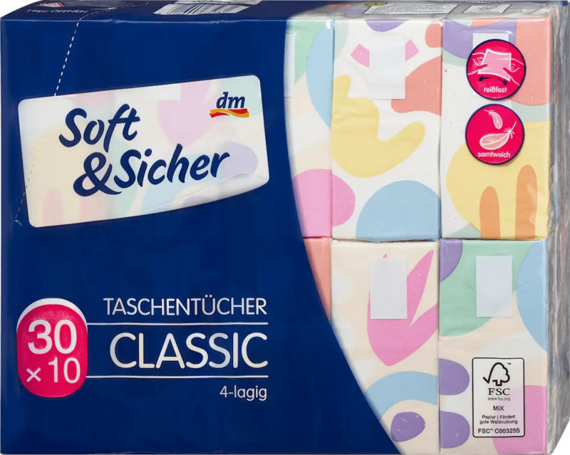 Soft&Sicher Taschentücher Classic Design 4-lagig (30x10 St)