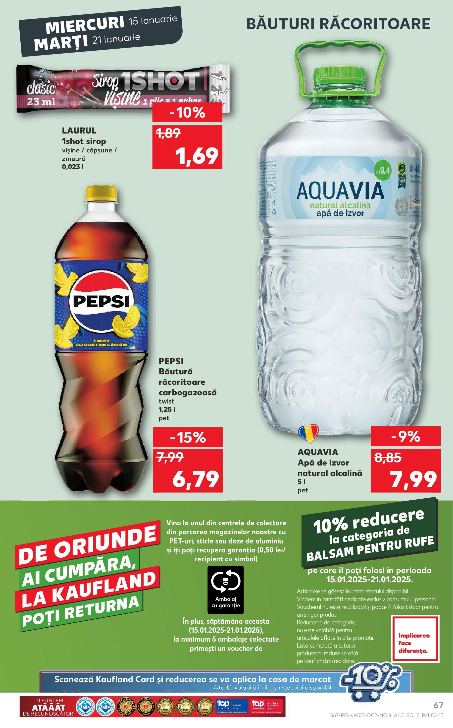 Catalog Kaufland - Odorheiu Secuiesc 15.01.2025 - Revista si Oferta | Pagină: 67 | Produse: Zmeură, Balsam, Apă, Lămâie