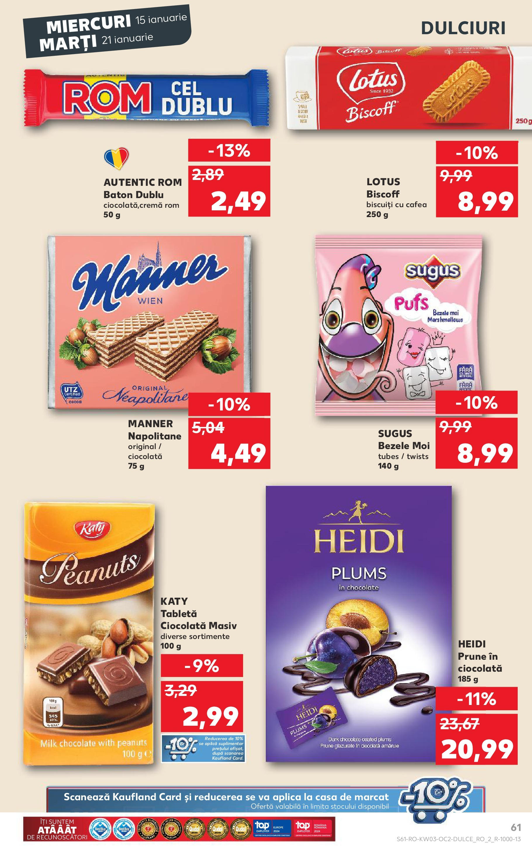 Catalog Kaufland - Bucureşti 15.01.2025 - Revista si Oferta | Pagină: 61 | Produse: Tabletă, Top, Cafea, Rom