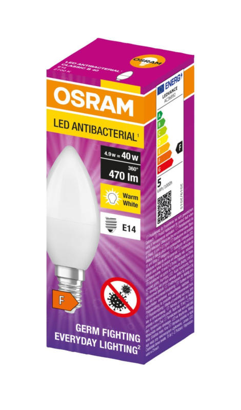 OSRAM LED антибактериална крушка 4,9 W, E14