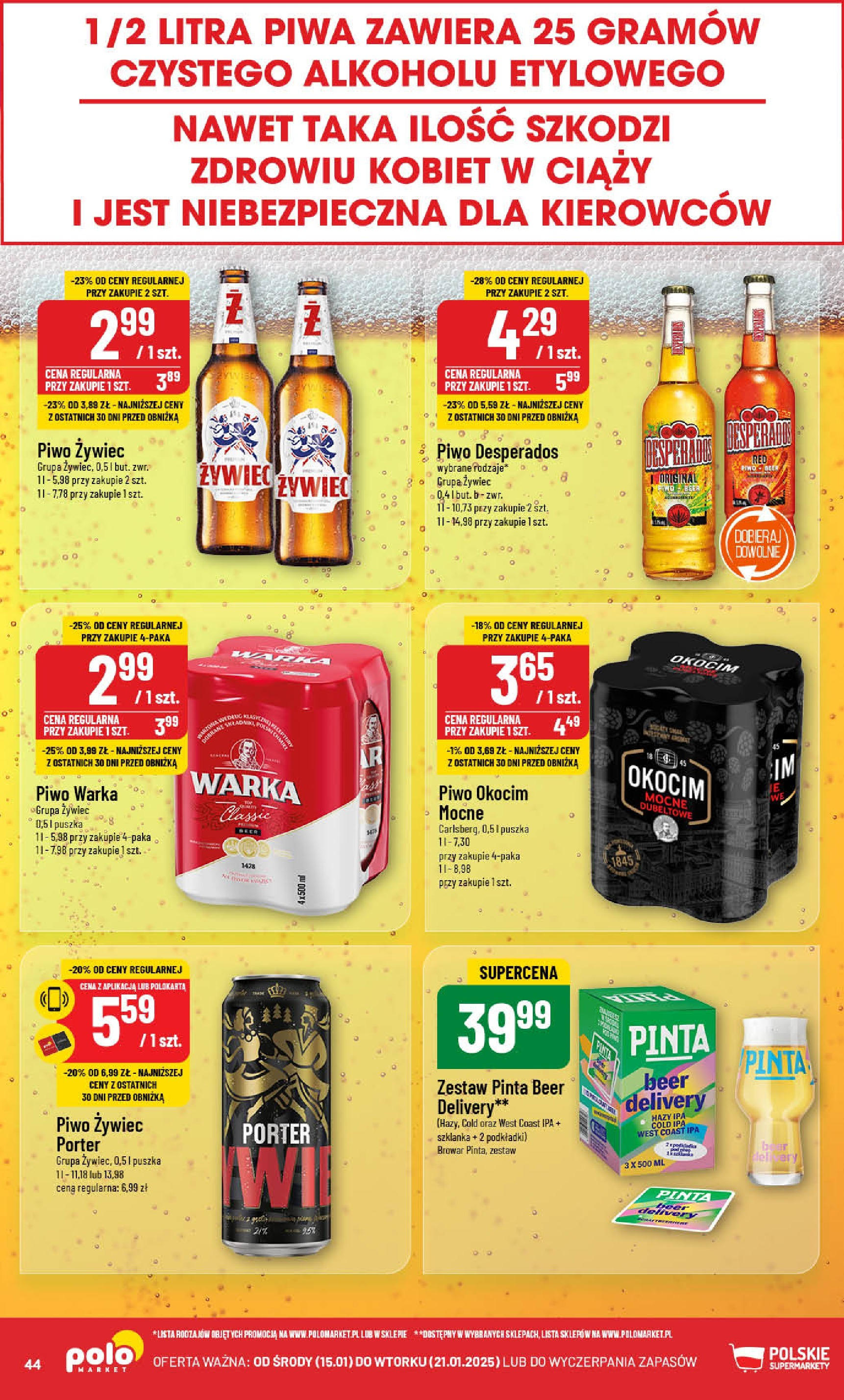 POLOmarket gazetka od jutra (15.01.2025) - Nowa PDF | Strona: 44 | Produkty: Szklanka, Piwo Desperados, Warka, Piwo Warka