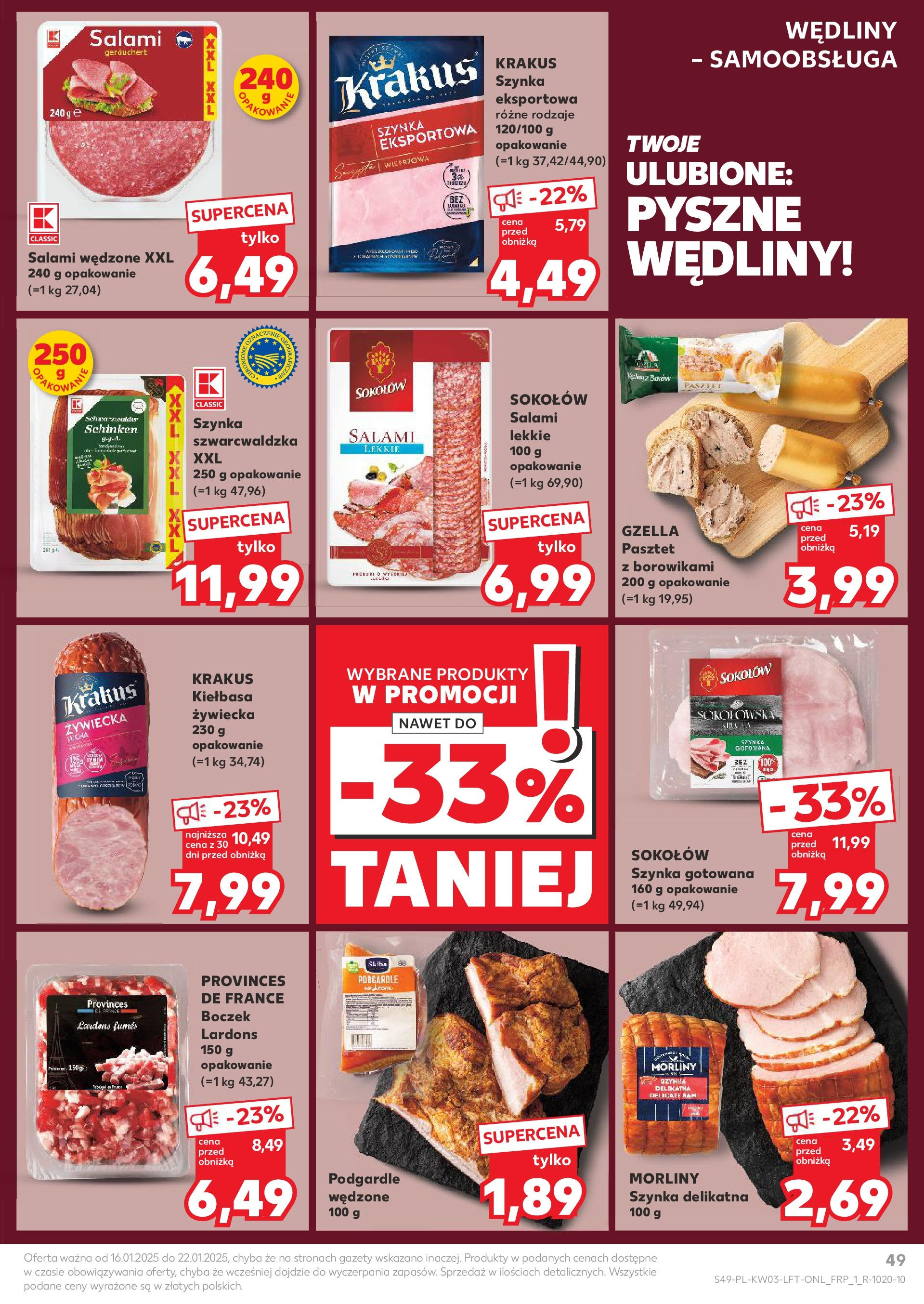 Kaufland gazetka od 16.01.2025 - od jutra PDF | Strona: 49 | Produkty: Kiełbasa, Szynka, Salami, Wędliny