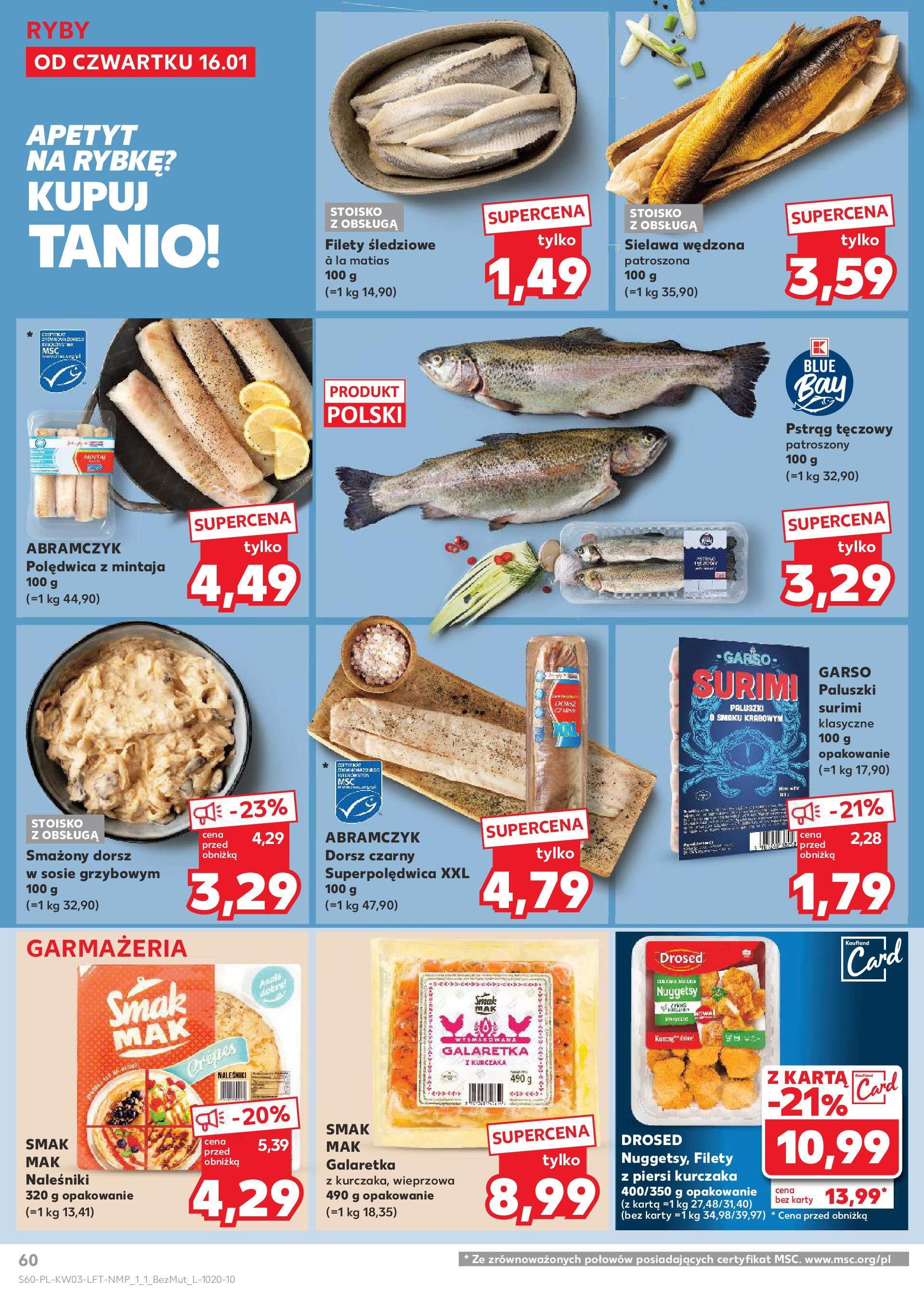 Kaufland gazetka od 16.01.2025 - od jutra PDF | Strona: 60 | Produkty: Karta, Polędwica z mintaja, Paluszki, Naleśniki