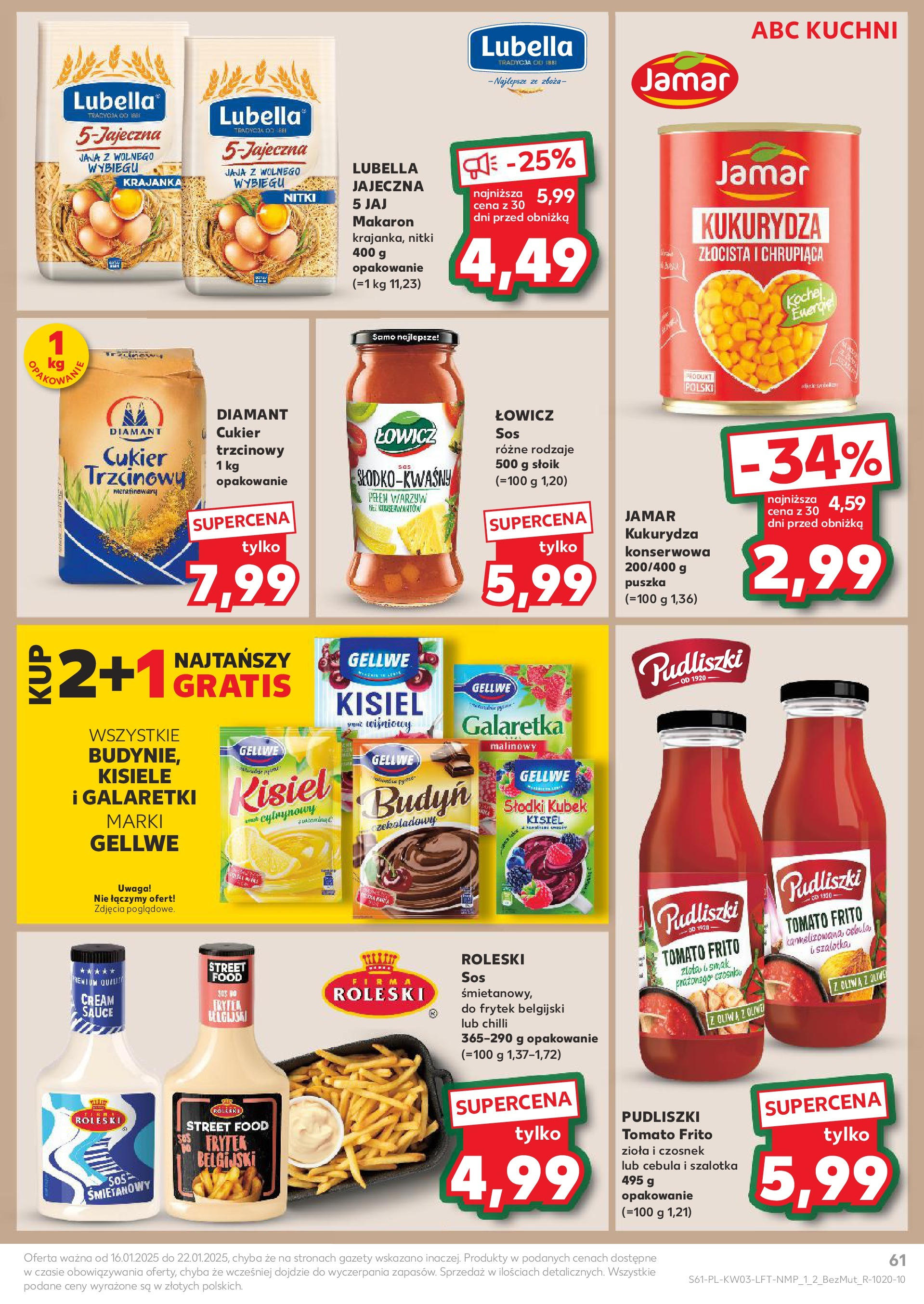 Kaufland gazetka od 16.01.2025 - od jutra PDF | Strona: 61 | Produkty: Galaretki, Kukurydza, Makaron, Cukier