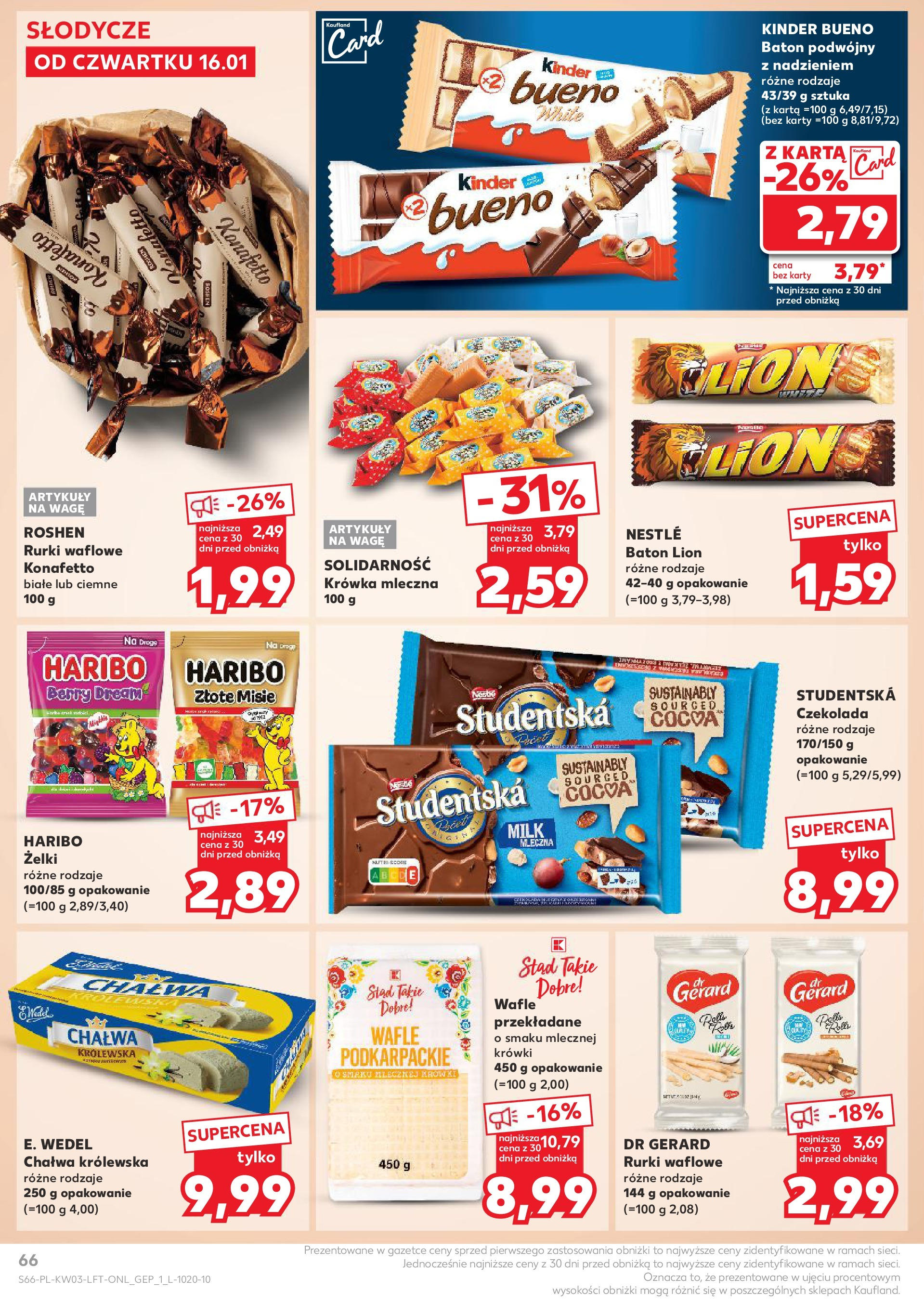 Kaufland gazetka od 16.01.2025 - od jutra PDF | Strona: 66 | Produkty: Wafle, Kinder Bueno, Czekolada, Rurki waflowe