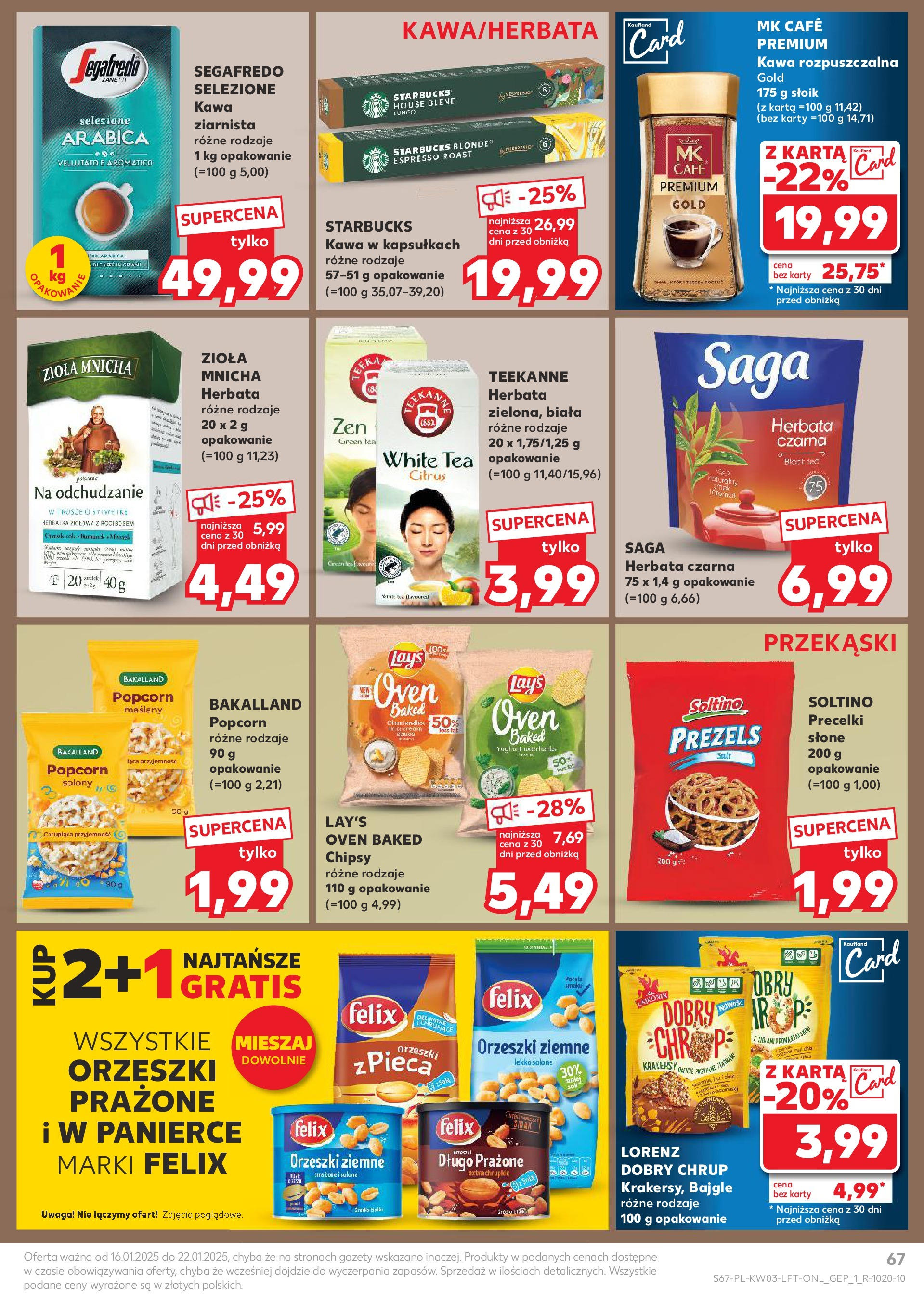 Kaufland gazetka od 16.01.2025 - od jutra PDF | Strona: 67 | Produkty: Karta, Kawa starbucks, Orzeszki ziemne, Herbata