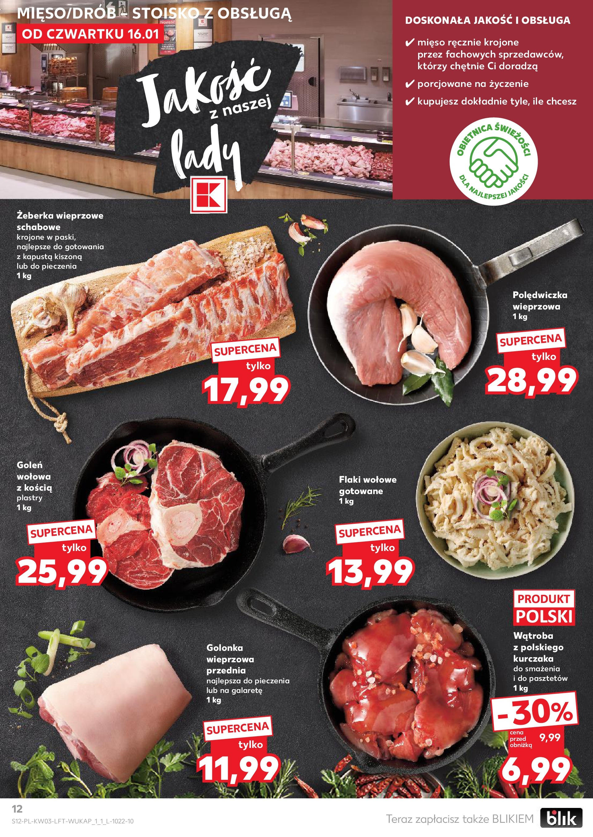 Kaufland gazetka od 16.01.2025 - od jutra PDF | Strona: 12 | Produkty: Kapusta kiszona, Mięso, Polędwiczka wieprzowa, Flaki