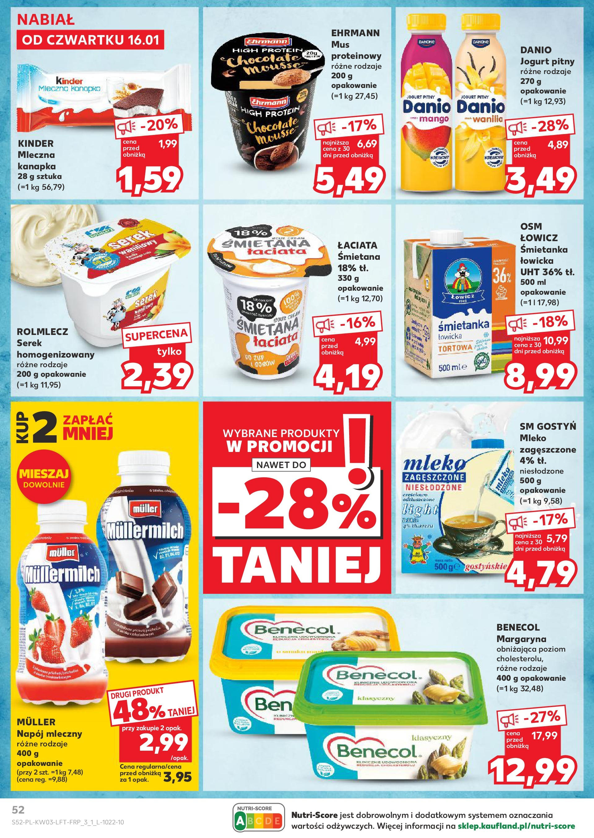 Kaufland gazetka od 16.01.2025 - od jutra PDF | Strona: 52 | Produkty: Serek, Jogurt pitny, Margaryna, Mleko