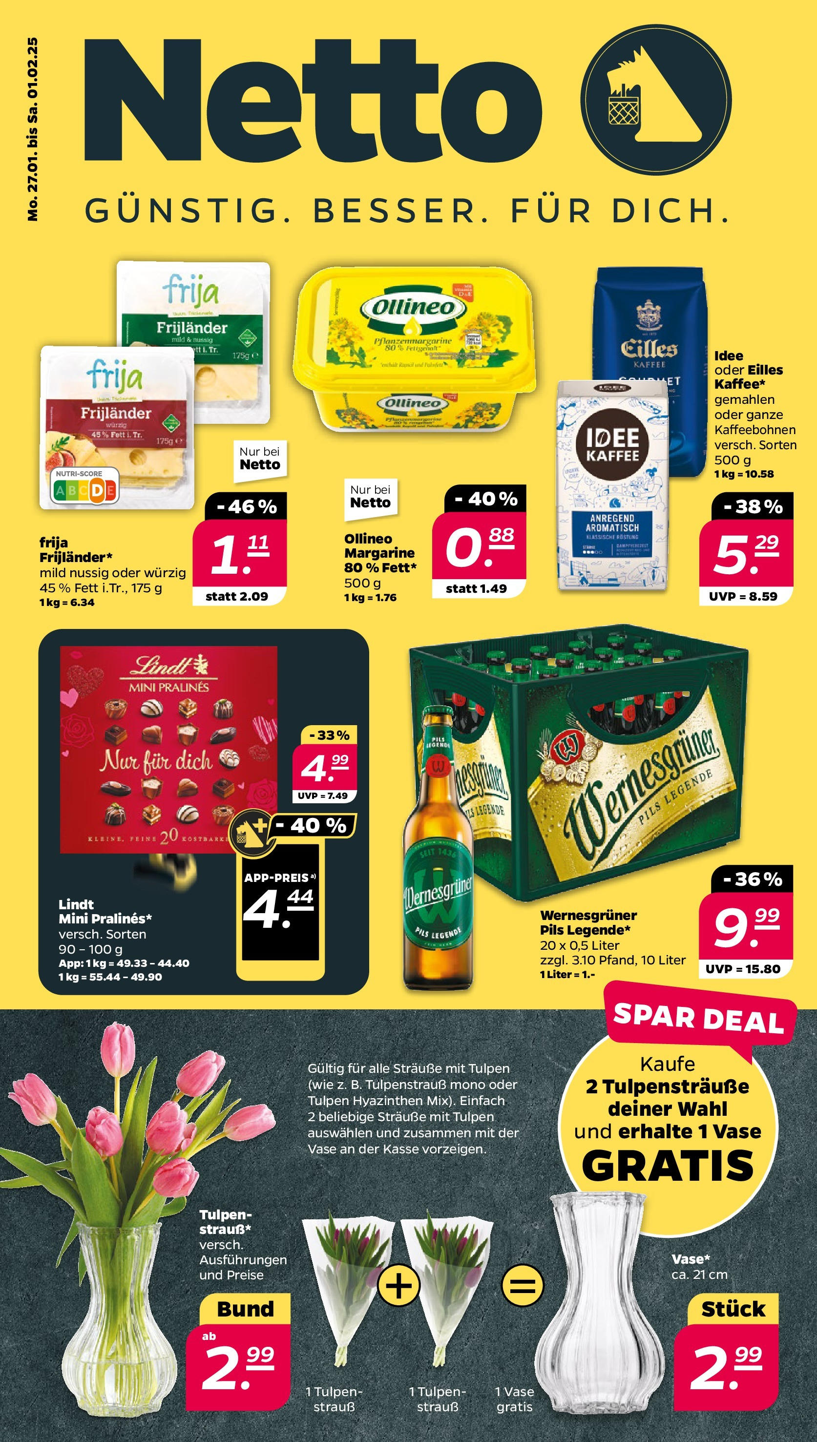 Netto - Netto APS : Wochenangebote ab 26.01.2025 → Angebote nächste Woche | Seite: 1 | Produkte: Idee kaffee, Pils, Vase, Lindt