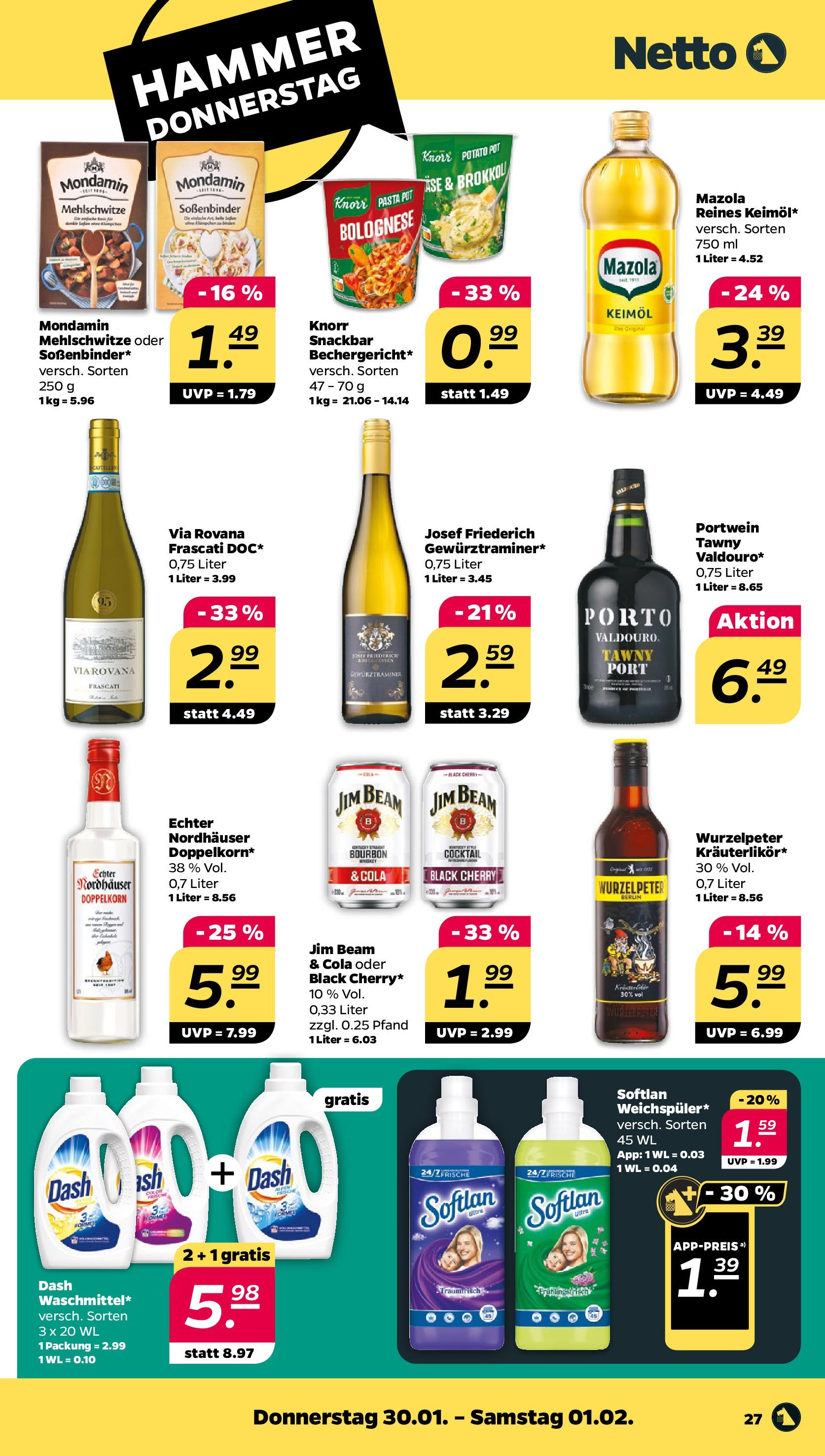 Netto - Netto APS : Wochenangebote ab 26.01.2025 → Angebote nächste Woche | Seite: 27 | Produkte: Jim beam, Cola, Knorr, Bourbon