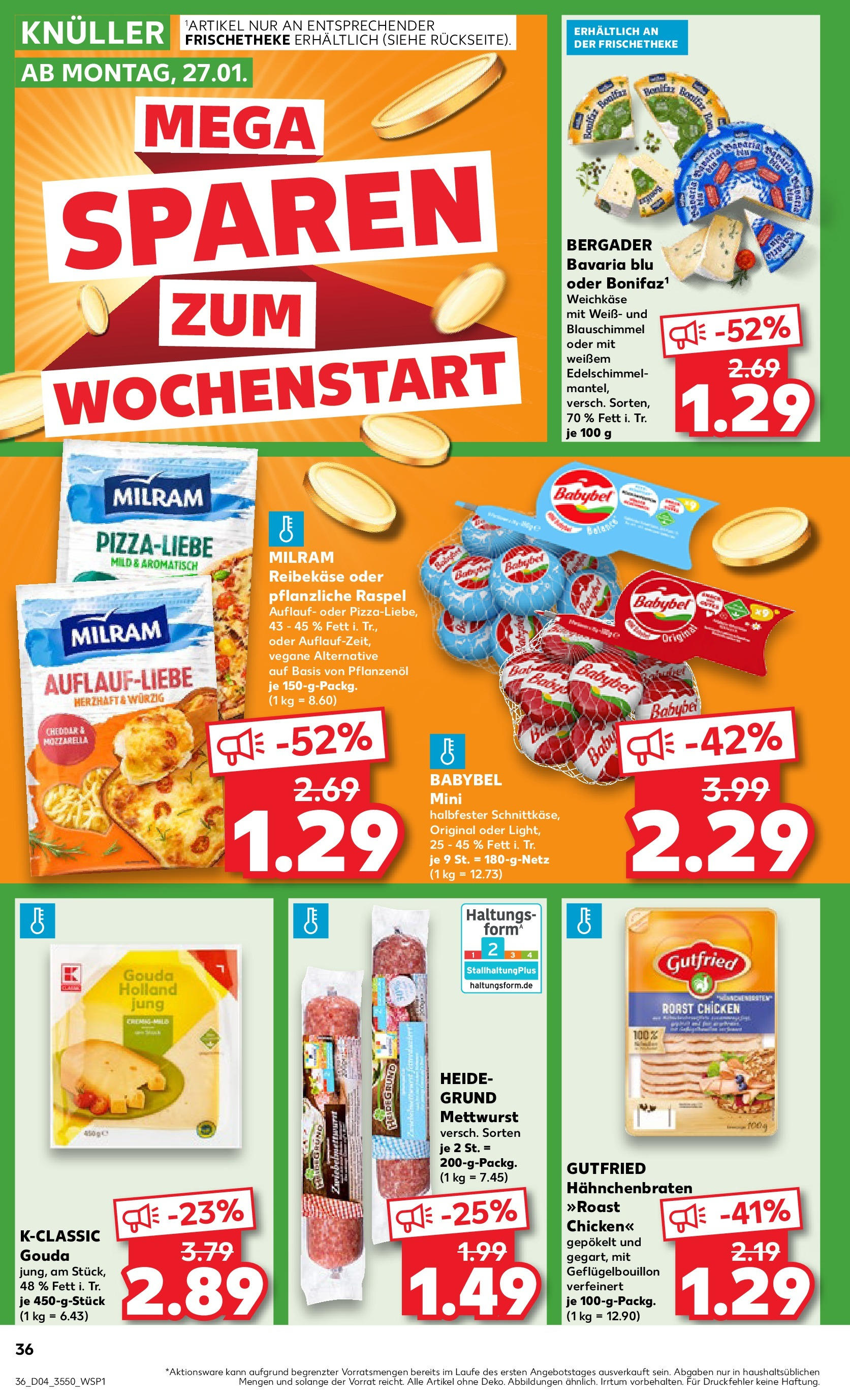 Kaufland - Berlin-Mitte, Rochstraße 7 (ab 23.01.2025) » Angebote Online zum Blättern | Seite: 36 | Produkte: Mozzarella, Gouda, Milram, Mantel