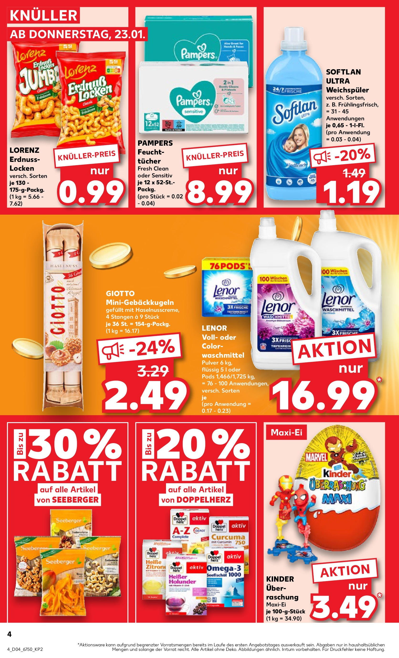 Kaufland - Berlin-Reinickendorf, Ollenhauerstraße 122 (ab 23.01.2025) » Angebote Online zum Blättern | Seite: 4 | Produkte: Lenor, Pampers, Weichspüler, Waschmittel