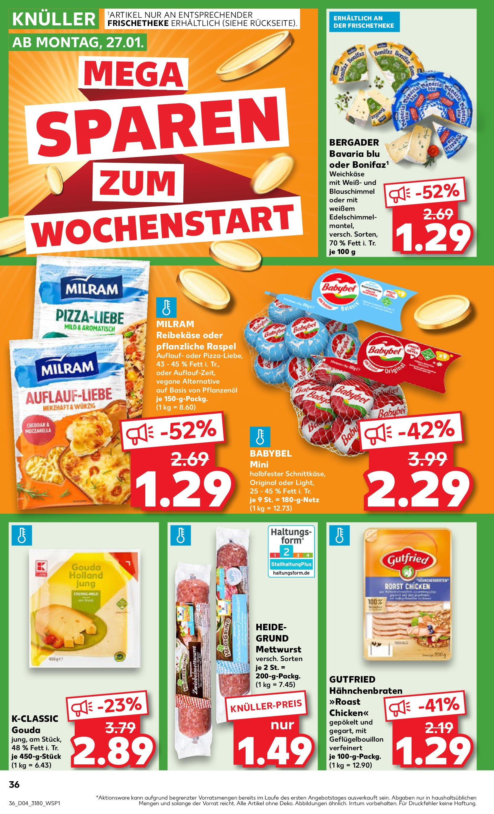 Kaufland - Ahrensfelde, Landsberger Chaussee 17 (ab 23.01.2025) » Angebote Online zum Blättern | Seite: 36 | Produkte: Mozzarella, Gouda, Mantel, Babybel