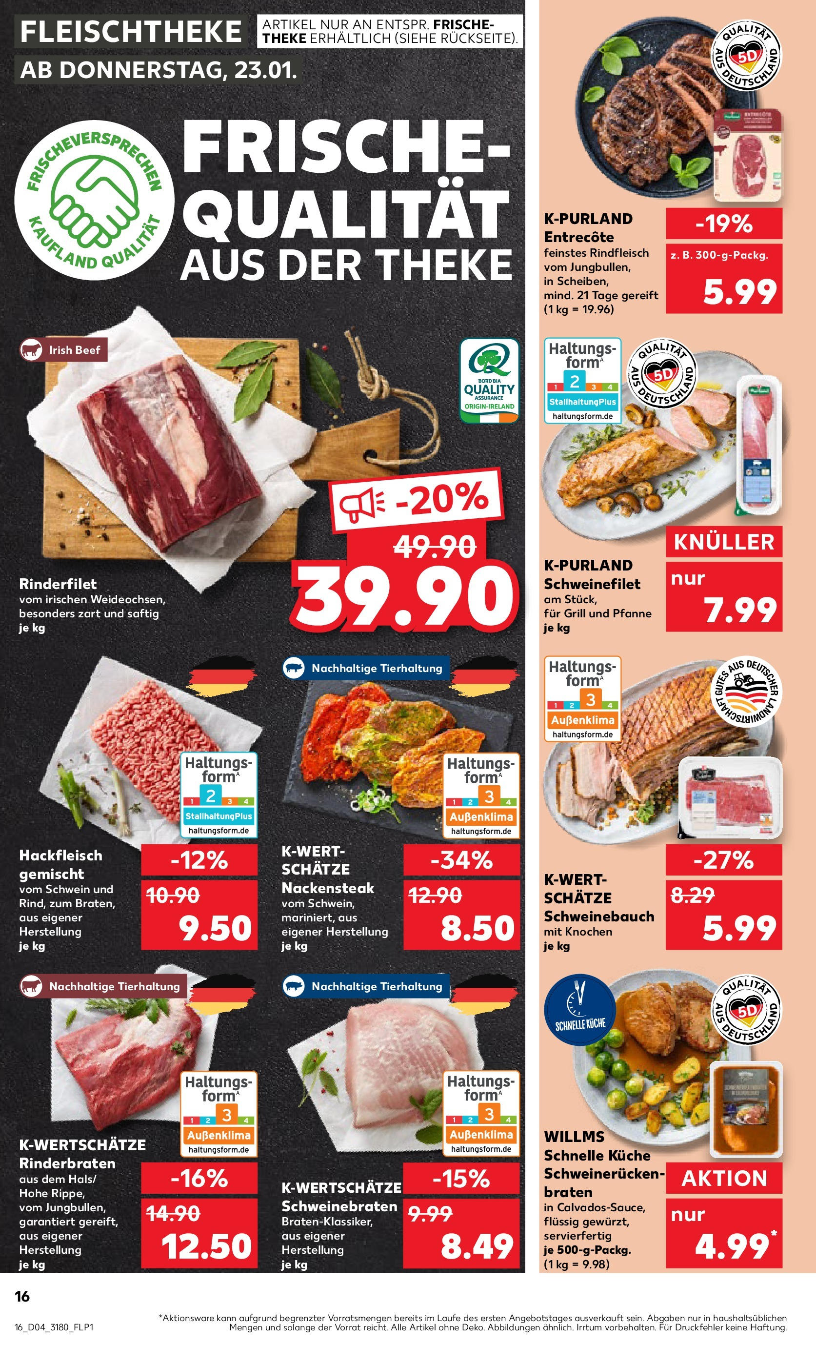 Kaufland - Ahrensfelde, Landsberger Chaussee 17 (ab 23.01.2025) » Angebote Online zum Blättern | Seite: 16 | Produkte: Grill, Schweinebauch, Entrecote, Schweinefilet