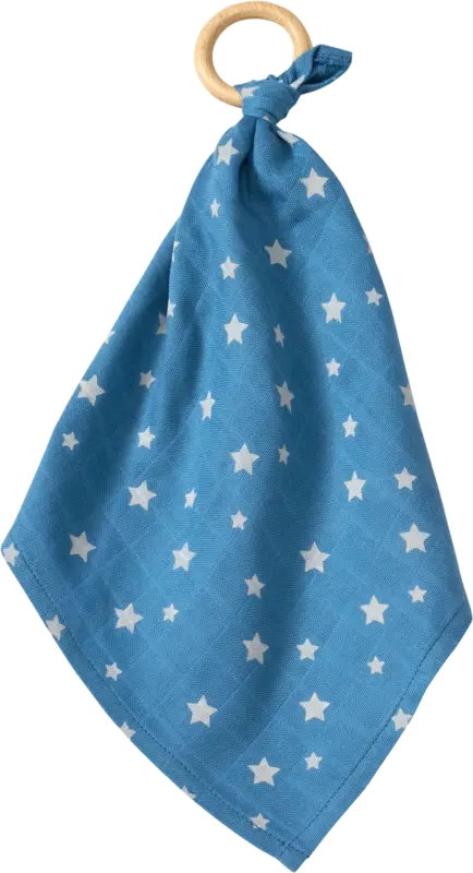ALANA Kuscheltuch mit Sterne-Muster & mit Holzring, blau