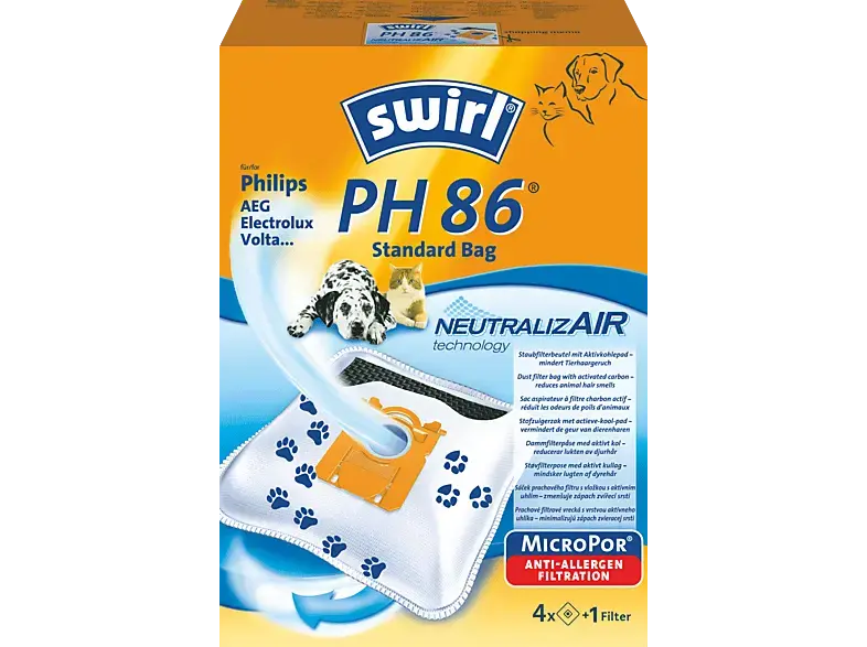Swirl 1-7028-86 PH 86 NeutralizAir Staubsaugerbeutel 4 Stück, passend für: Philips, AEG, Electrolux, Volta
