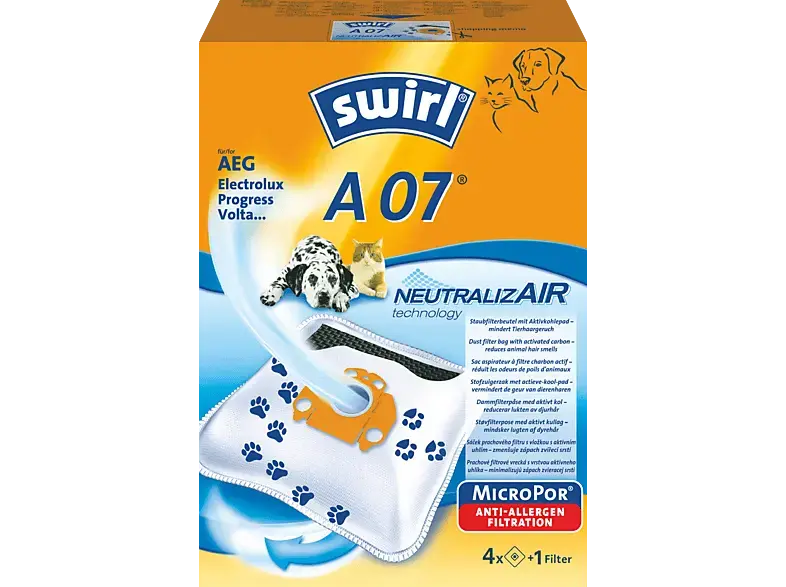 Swirl 1-7028-07 A 07 NeutralizAir Staubsaugerbeutel 4 Stück, passend für: AEG, Electrolux, Progress, Volta