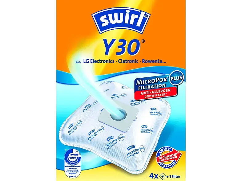 Swirl 1-7025-30 SFB Y 30/5 VV Micropor Staubsaugerbeutel 4 Stück, passend für: Dirt Devil, ETA, Waves