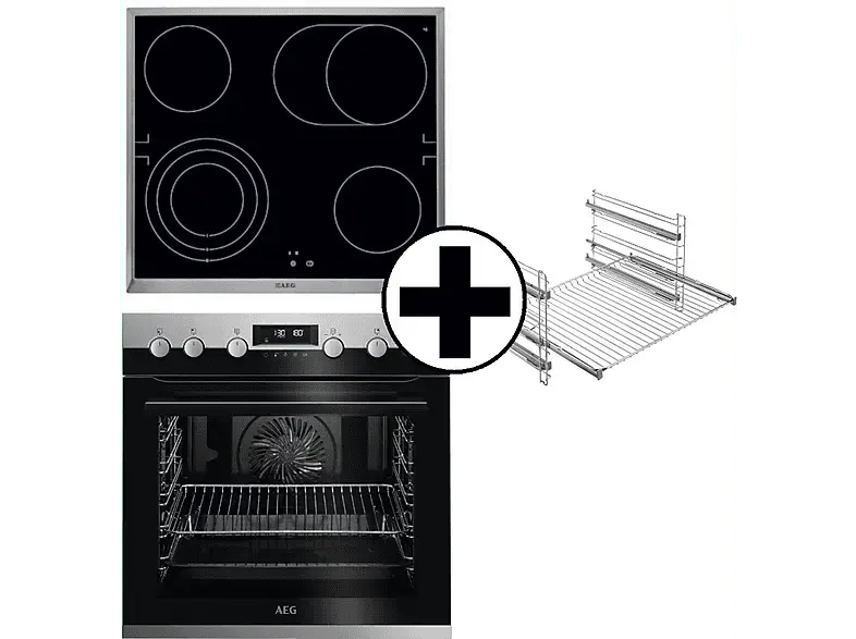AEG EPB43509BM & HE 604070 XB, Herdset inkl. Kochfeld FlexiRunners Backauszug (Strahlungsheizungskochfeld, A+, 71 l); Herdset inkl. Kochfeld & FlexiRunners Backauszug