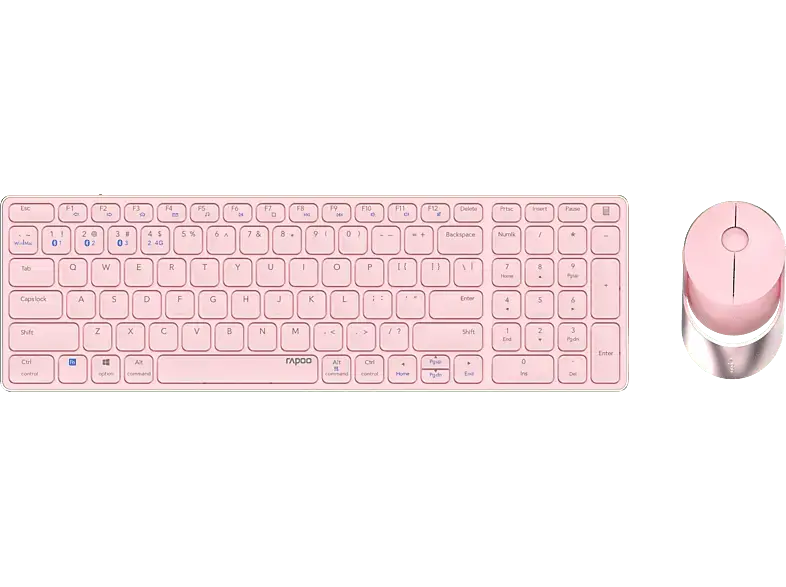 RAPOO 9750M Desktop Set, Multi-Mode, Bluetooth/USB 2.4GHz, qwertz, 1600dpi, Rosa