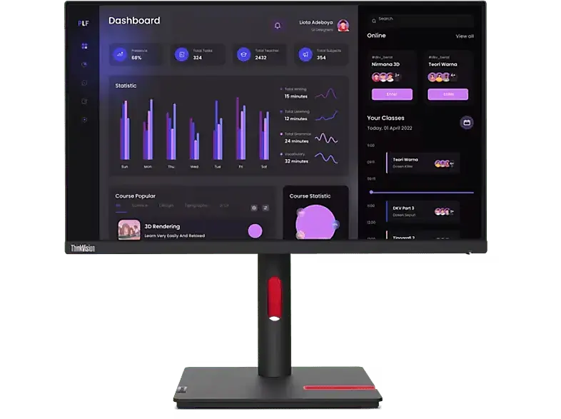 LENOVO ThinkVision T24i-30 Monitor for Business, 23.8 Zoll, Full-HD, 60Hz, 6ms, 250cd, IPS, 99% sRGB, Raven Black