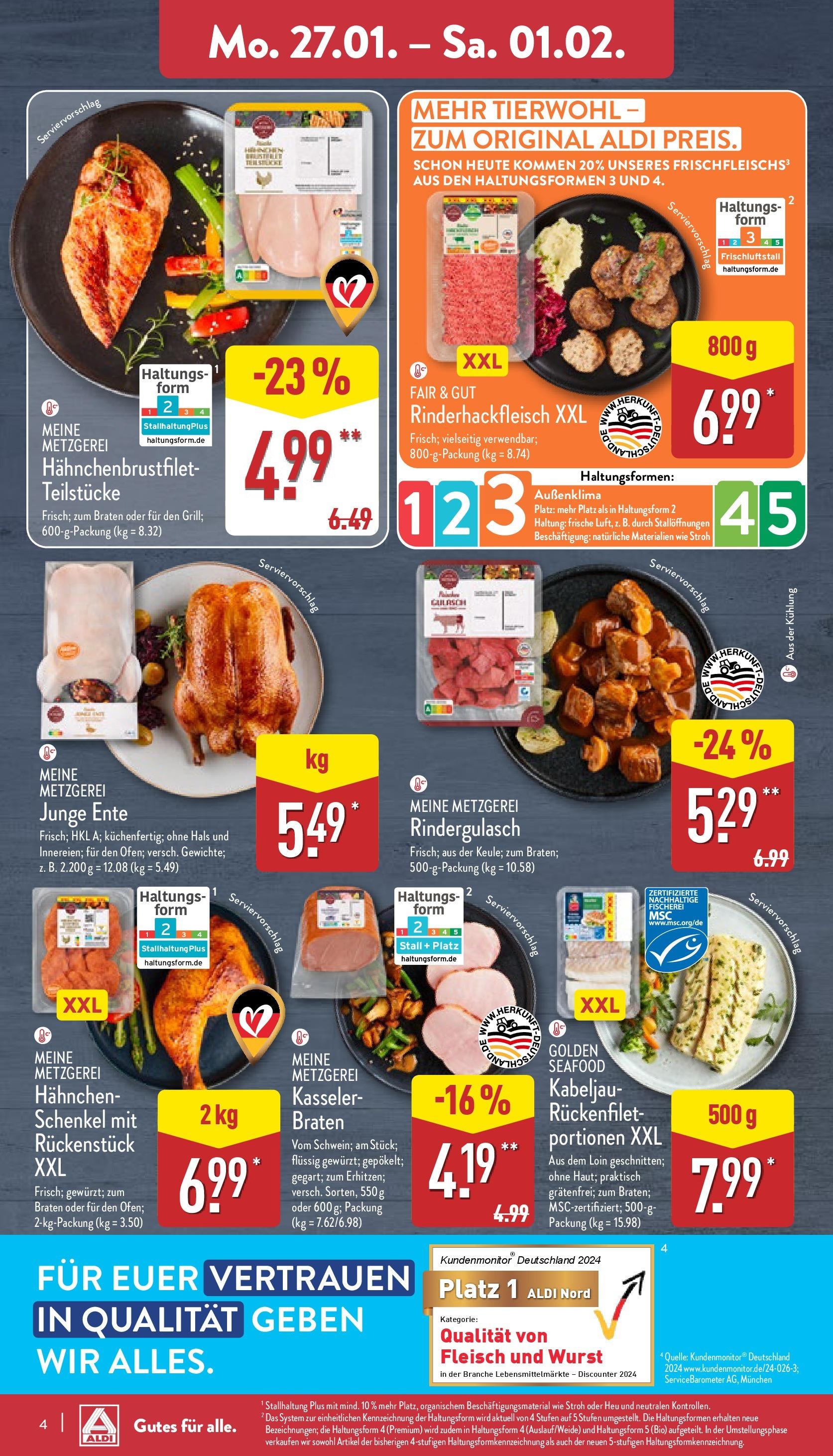 Aldi - ALDI Nord: Wochenangebote (ab 26.01.2025) » Angebote Online | Seite: 4 | Produkte: Rindergulasch, Wurst, Fleisch, Ente