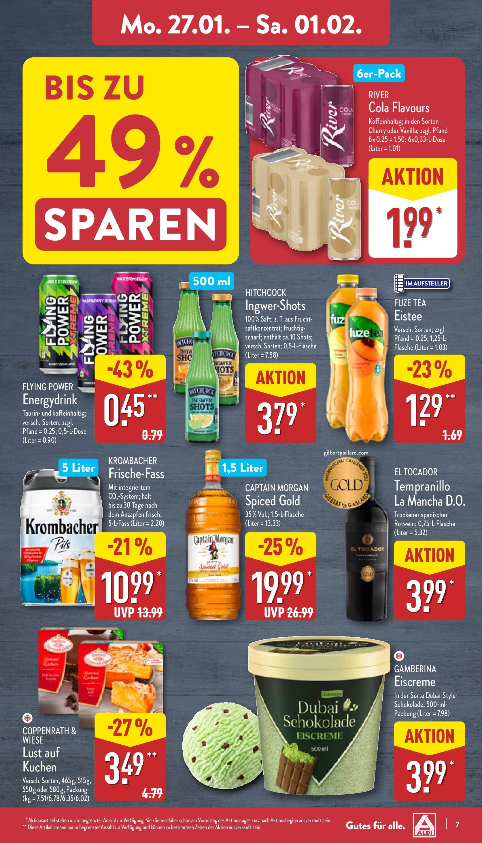 Aldi - ALDI Nord: Wochenangebote (ab 26.01.2025) » Angebote Online | Seite: 7 | Produkte: Cola, Krombacher, Captain morgan, Kuchen