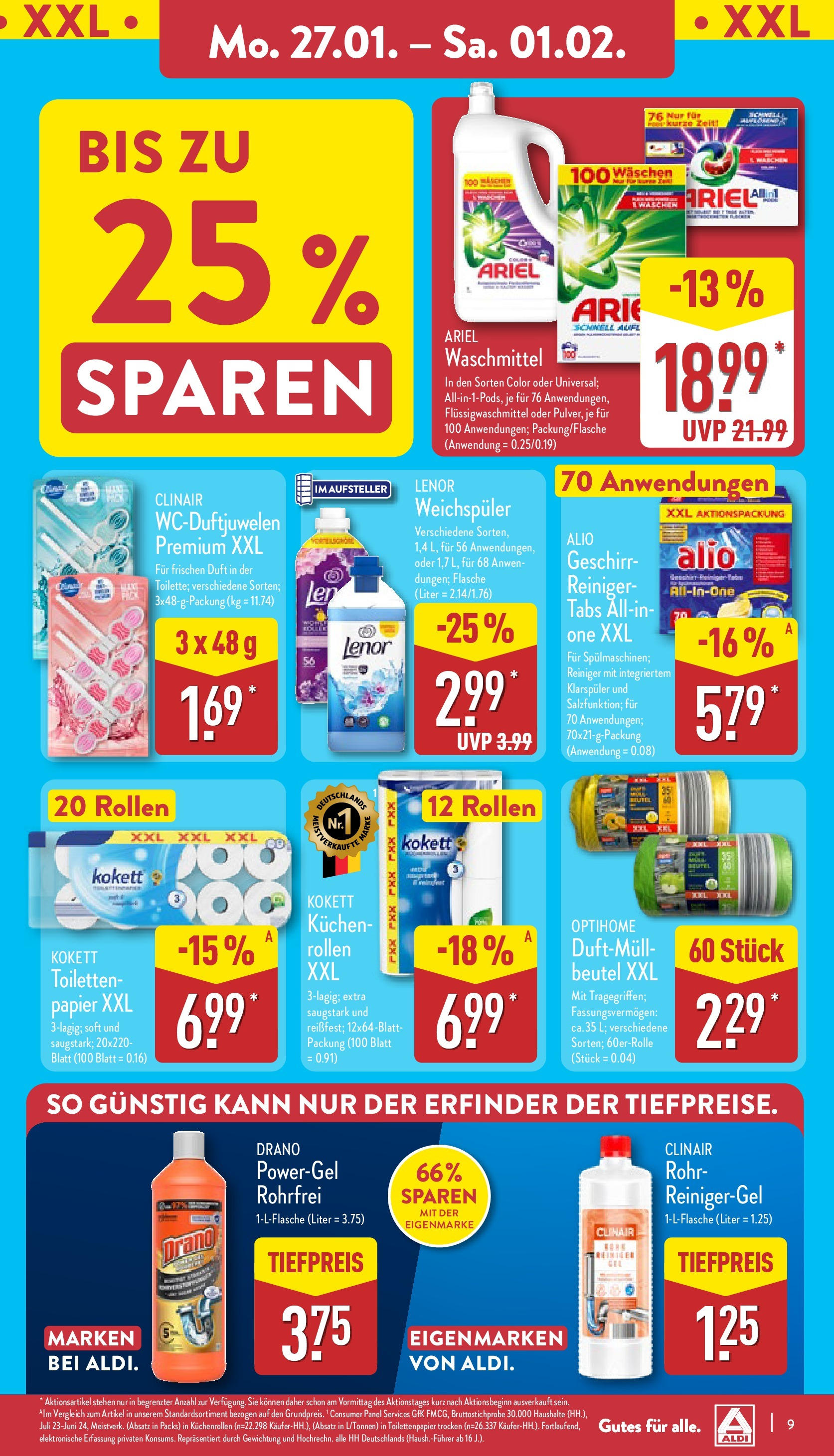 Aldi - ALDI Nord: Wochenangebote (ab 26.01.2025) » Angebote Online | Seite: 9 | Produkte: Ariel, Duft, Kuchen, Toilettenpapier