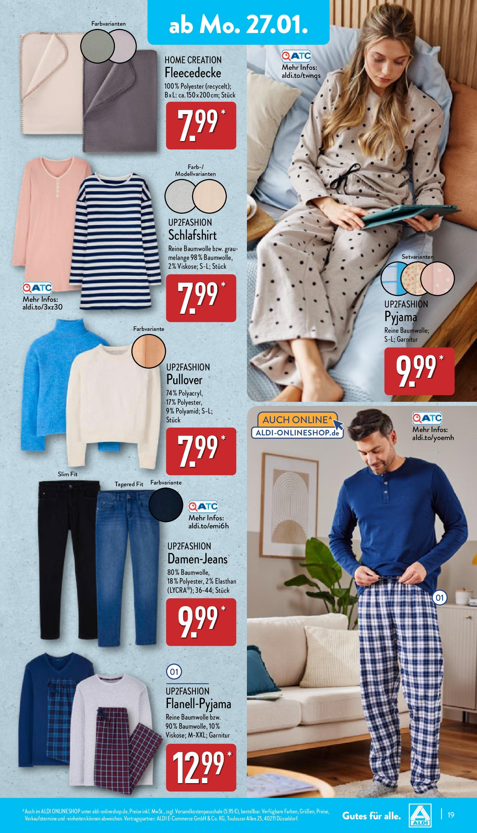 Aldi - ALDI Nord: Wochenangebote (ab 26.01.2025) » Angebote Online | Seite: 19 | Produkte: Up2fashion, Pullover, Pyjama, Home creation