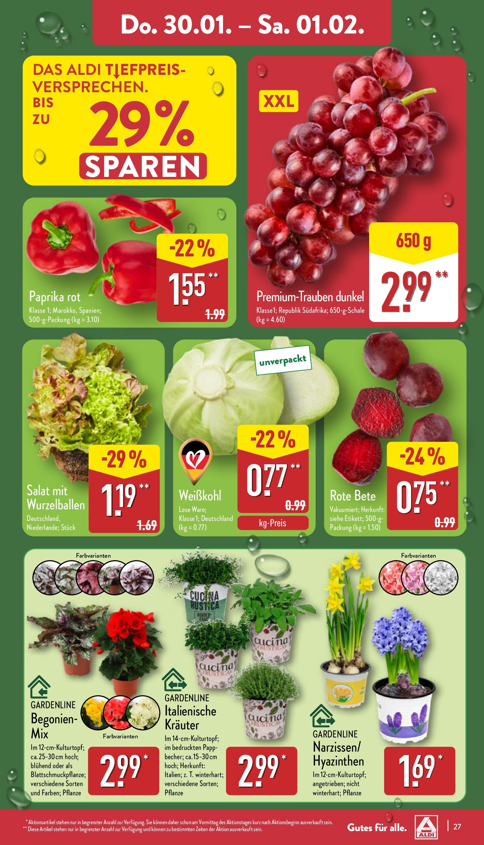 Aldi - ALDI Nord: Wochenangebote (ab 26.01.2025) » Angebote Online | Seite: 27 | Produkte: Paprika rot, Paprika, Salat