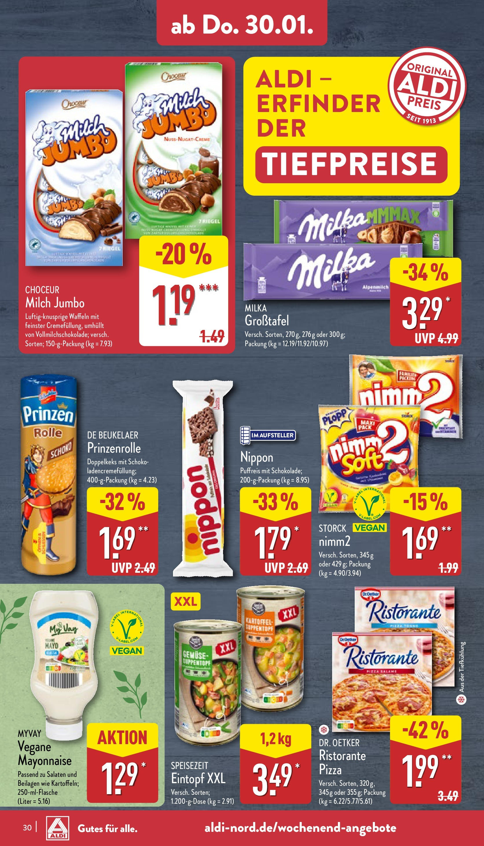 Aldi - ALDI Nord: Wochenangebote (ab 26.01.2025) » Angebote Online | Seite: 30 | Produkte: Milch, Creme, Gemüse, Mayonnaise