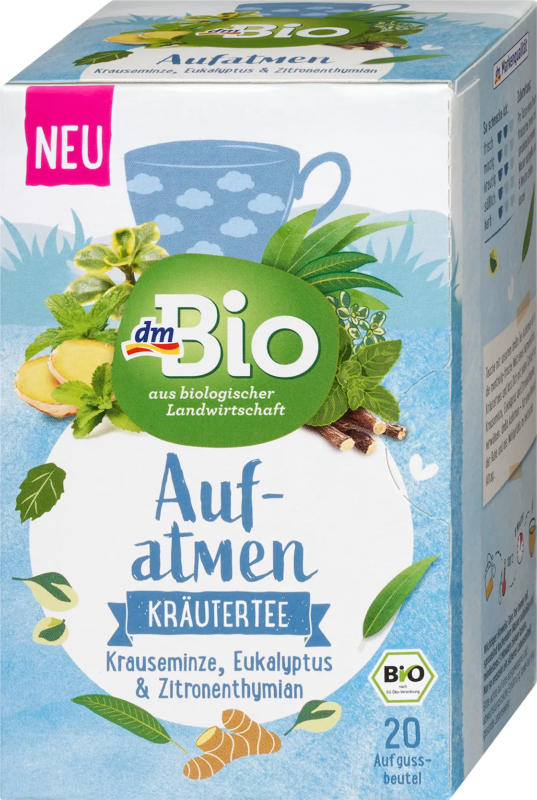 dmBio Kräutertee "Aufatmen" mit Krauseminze, Eukalyptus & Zitronenthymian (20 Beutel)