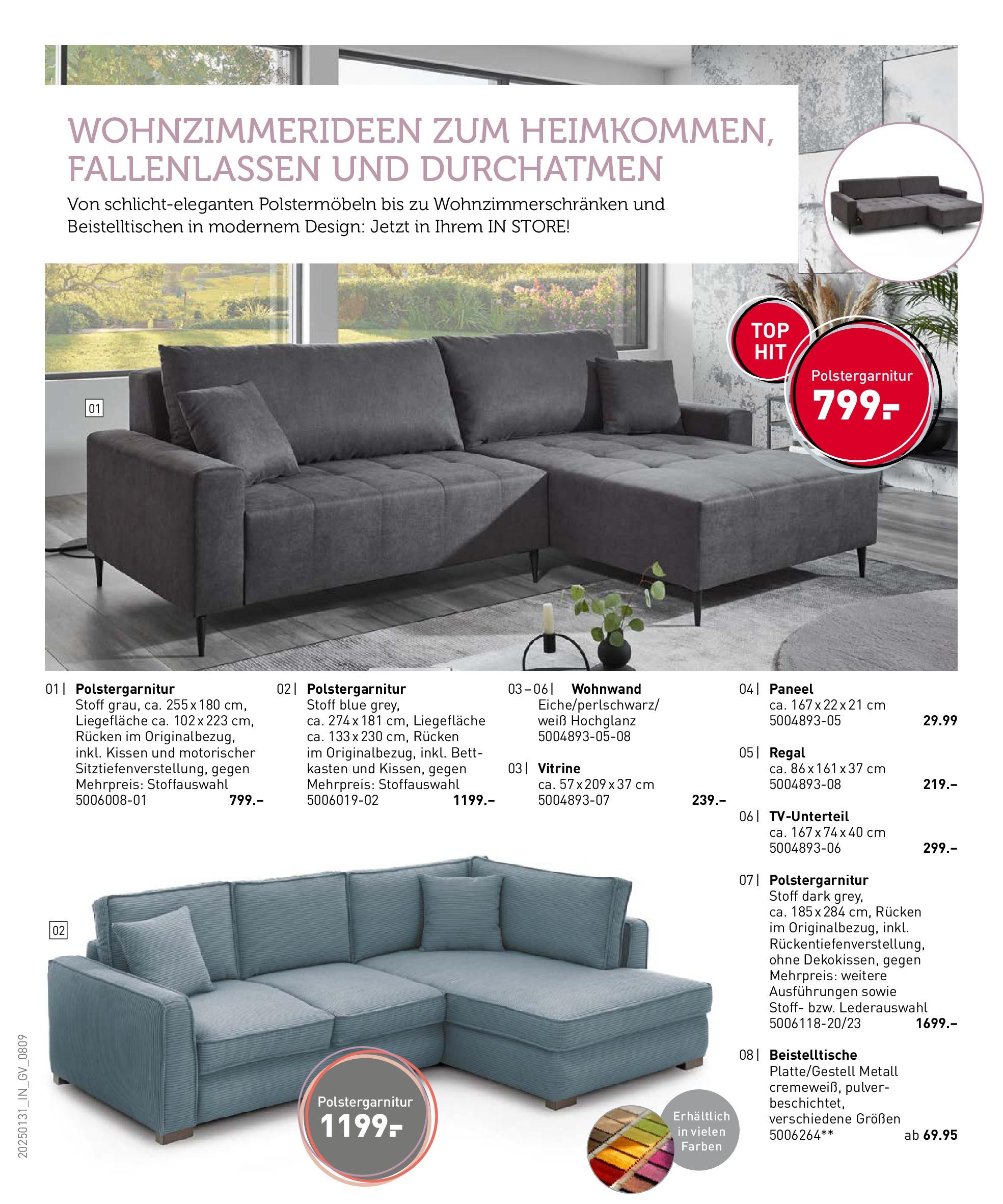 Möbel Martin Moderne Wohninspiration für einen frishen Jahresstart (ab 31.01.2025) zum Blättern | Seite: 8 | Produkte: Wohnwand, Bett, Kissen, Regal