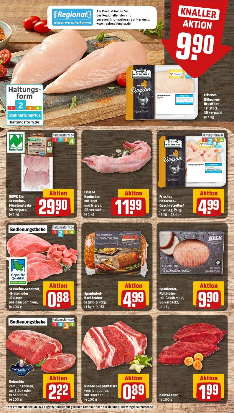 Rewe - Bad Segeberg, Am Landratspark 3 (ab 27.01.2025) zum Blättern » Angebote | Seite: 14 | Produkte: Hahnchen, Kaninchen, Entrecote, Kalbsleber