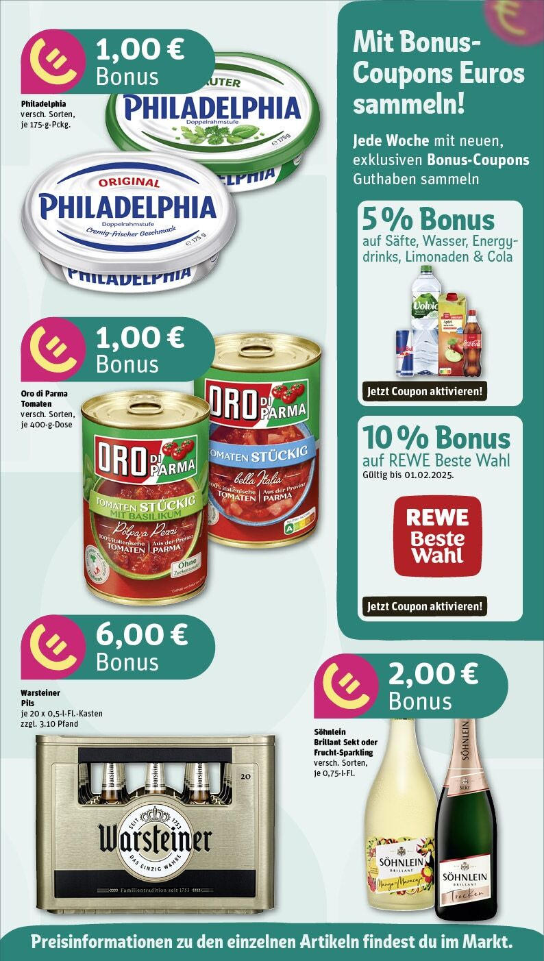 Rewe - Aidlingen, Forchenweg 6 (ab 27.01.2025) zum Blättern » Angebote | Seite: 5 | Produkte: Philadelphia, Pils, Oro di parma, Volvic