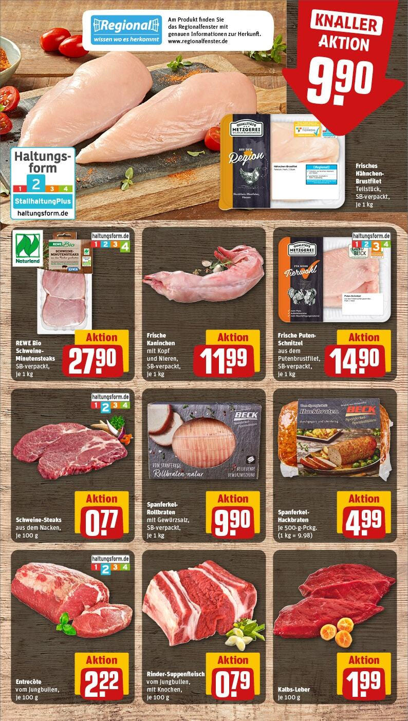 Rewe - Ober-Mörlen, Hasselhecker Straße 2 (ab 27.01.2025) zum Blättern » Angebote | Seite: 10 | Produkte: Kaninchen, Entrecote, Schnitzel, Kalbsleber