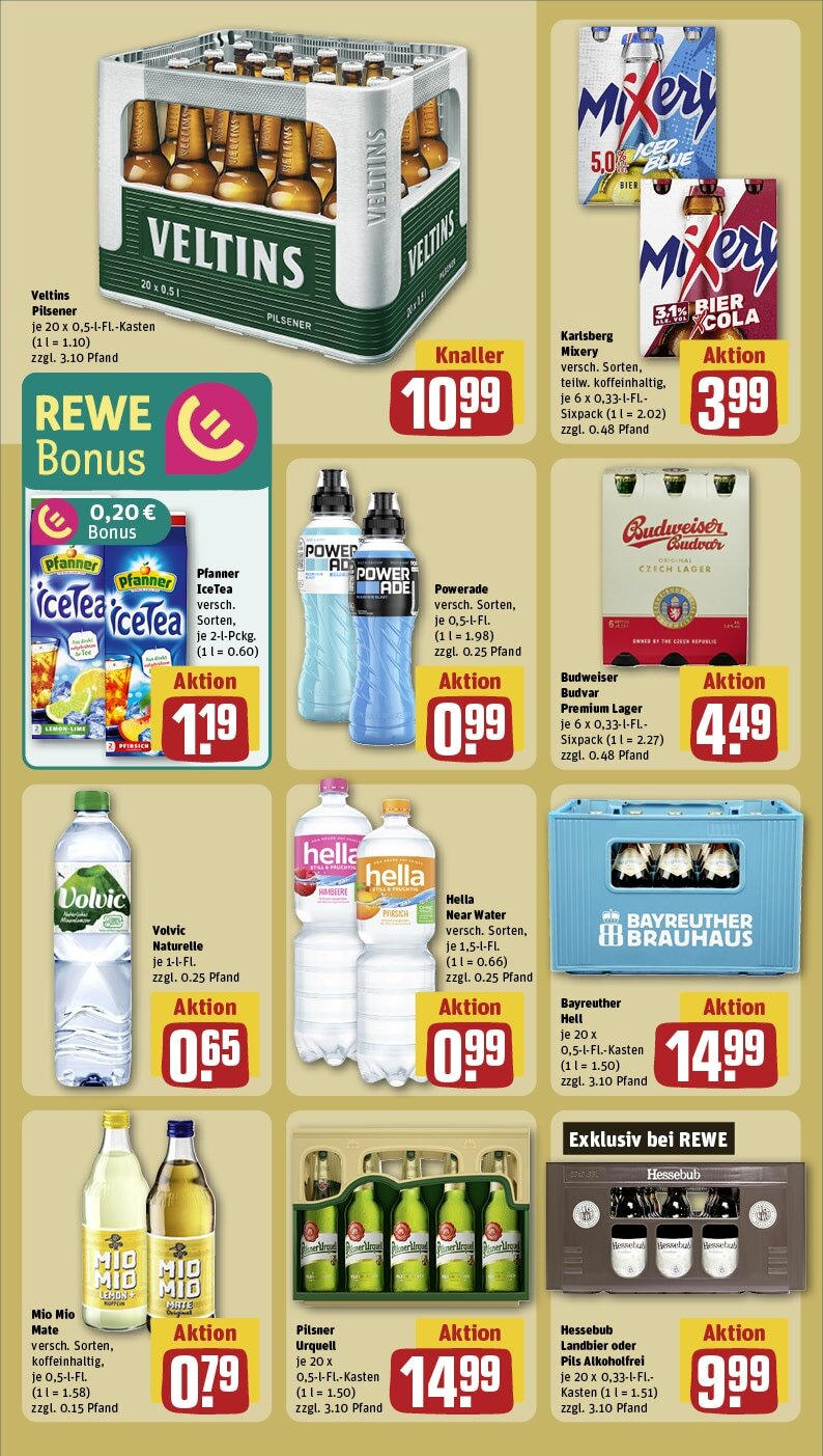 Rewe - Ober-Mörlen, Hasselhecker Straße 2 (ab 27.01.2025) zum Blättern » Angebote | Seite: 16 | Produkte: Mio mio mate, Himbeere, Mixery, Volvic