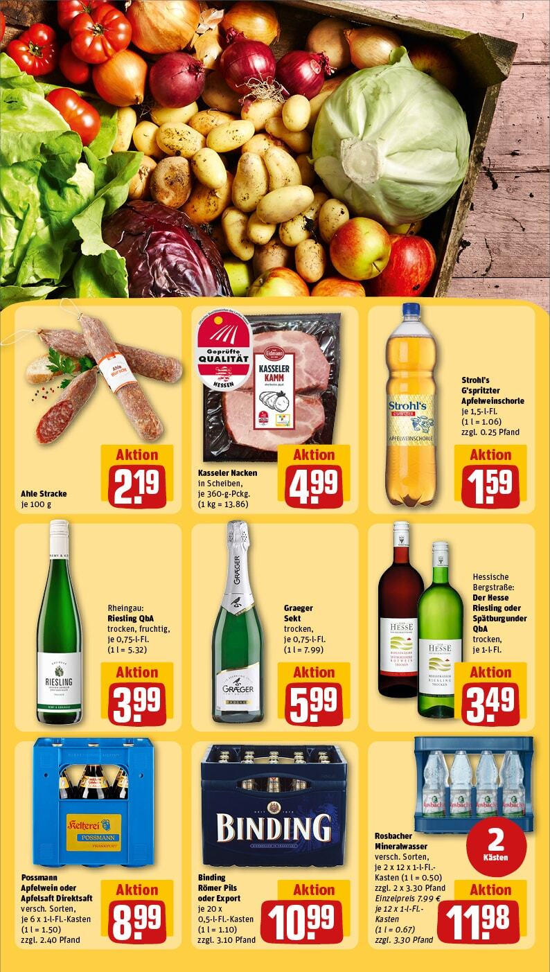 Rewe - Ober-Mörlen, Hasselhecker Straße 2 (ab 27.01.2025) zum Blättern » Angebote | Seite: 21 | Produkte: Sekt, Apfelsaft, Mineralwasser, Kasseler nacken