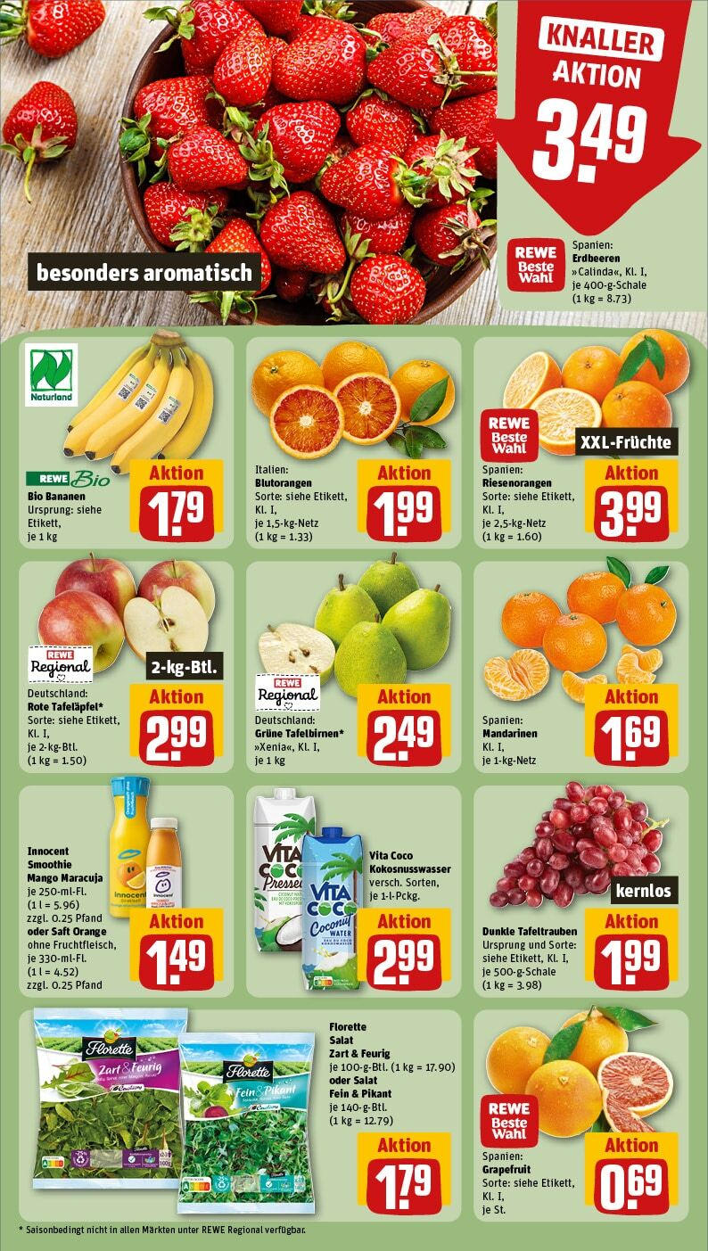 Rewe - Georgensgmünd, Pleinfelder Str. 68B (ab 27.01.2025) zum Blättern » Angebote | Seite: 10 | Produkte: Bananen, Mandarinen, Erdbeeren, Salat