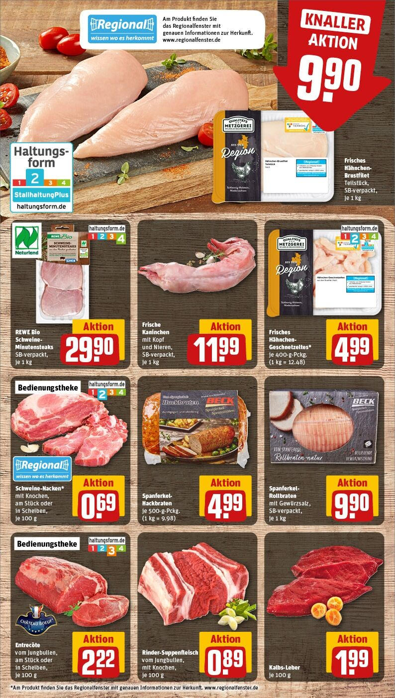 Rewe - Bremen, Kulenkampffallee 1 (ab 27.01.2025) zum Blättern » Angebote | Seite: 12 | Produkte: Hahnchen, Kaninchen, Entrecote, Kalbsleber