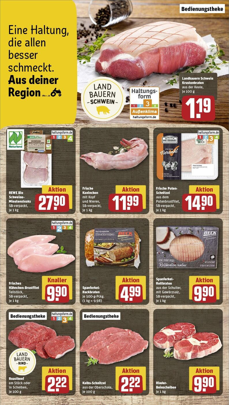 Rewe - Pforzheim/Brötzingen, Büchenbronner Str. 70 (ab 27.01.2025) zum Blättern » Angebote | Seite: 14 | Produkte: Kaninchen, Krustenbraten, Schnitzel, Roastbeef