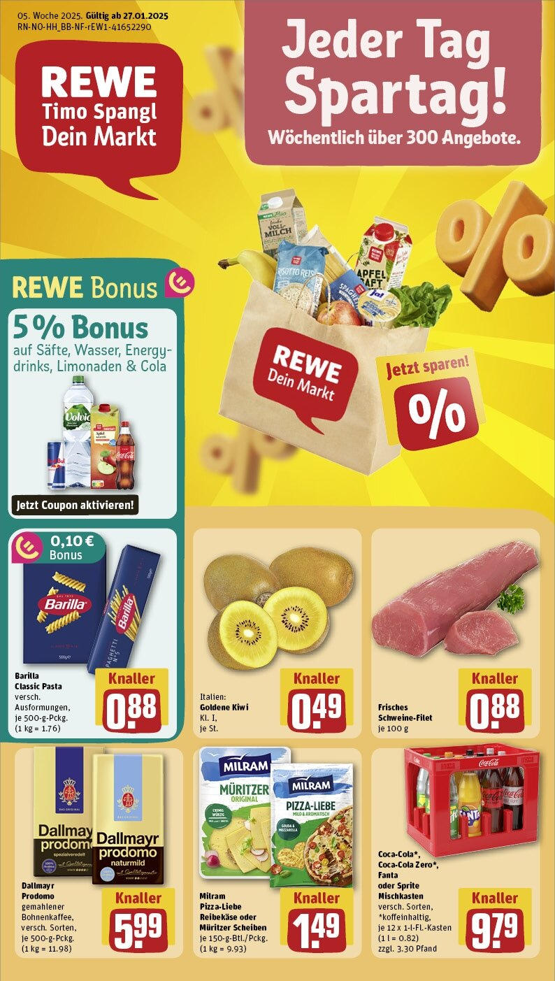 Rewe - Hamburg, Schöneberger Straße 3 (ab 27.01.2025) zum Blättern » Angebote | Seite: 1 | Produkte: Energy, Schweinefilet, Pasta, Reibekase