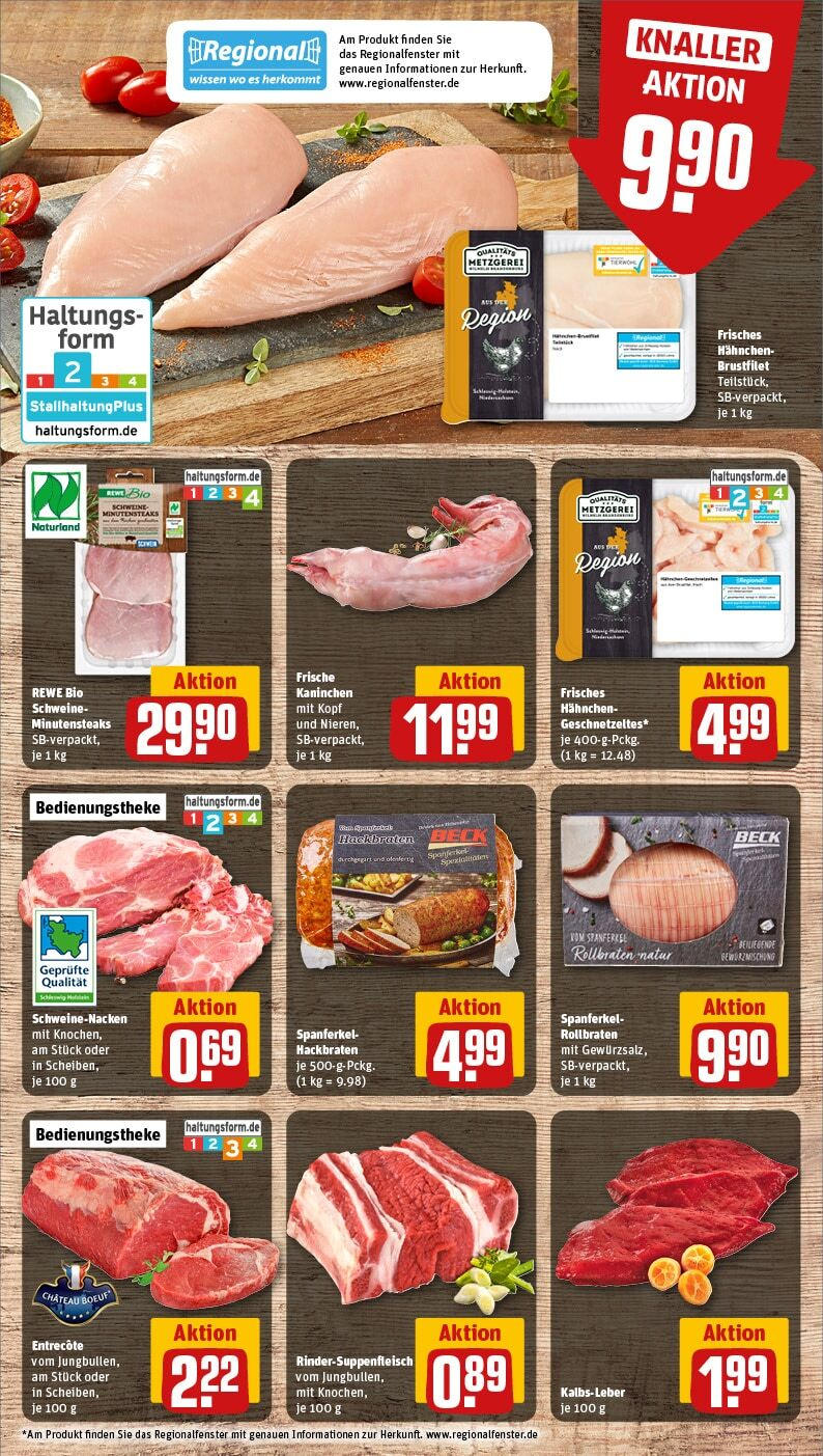 Rewe - Hamburg, Schöneberger Straße 3 (ab 27.01.2025) zum Blättern » Angebote | Seite: 12 | Produkte: Hahnchen, Kaninchen, Entrecote, Kalbsleber