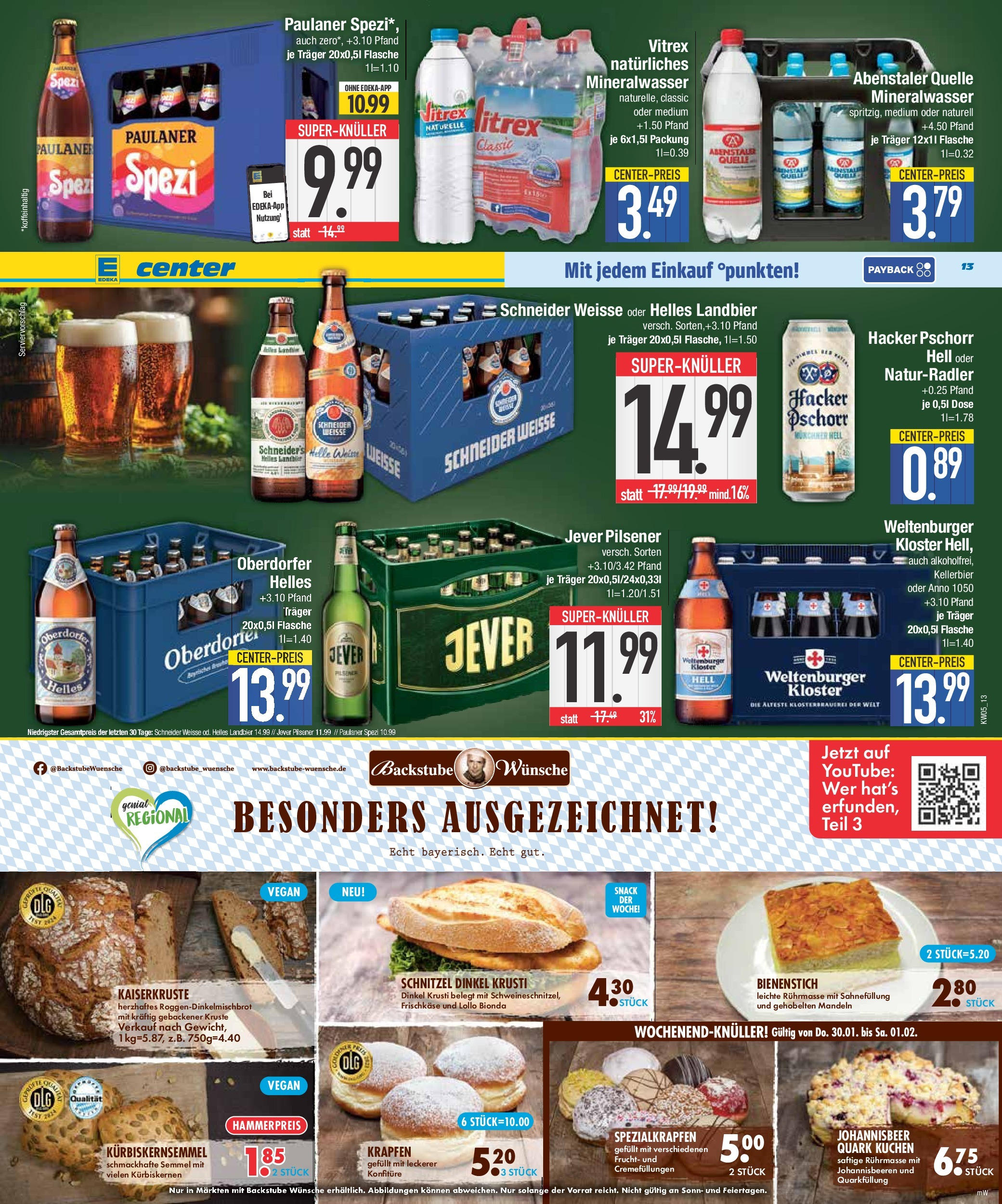 Edeka - Weißenburg, Schwärzgasse 5 (ab 27.01.2025) » Angebote Online | Seite: 13 | Produkte: Schnitzel, Mineralwasser, Jever, Frischkase