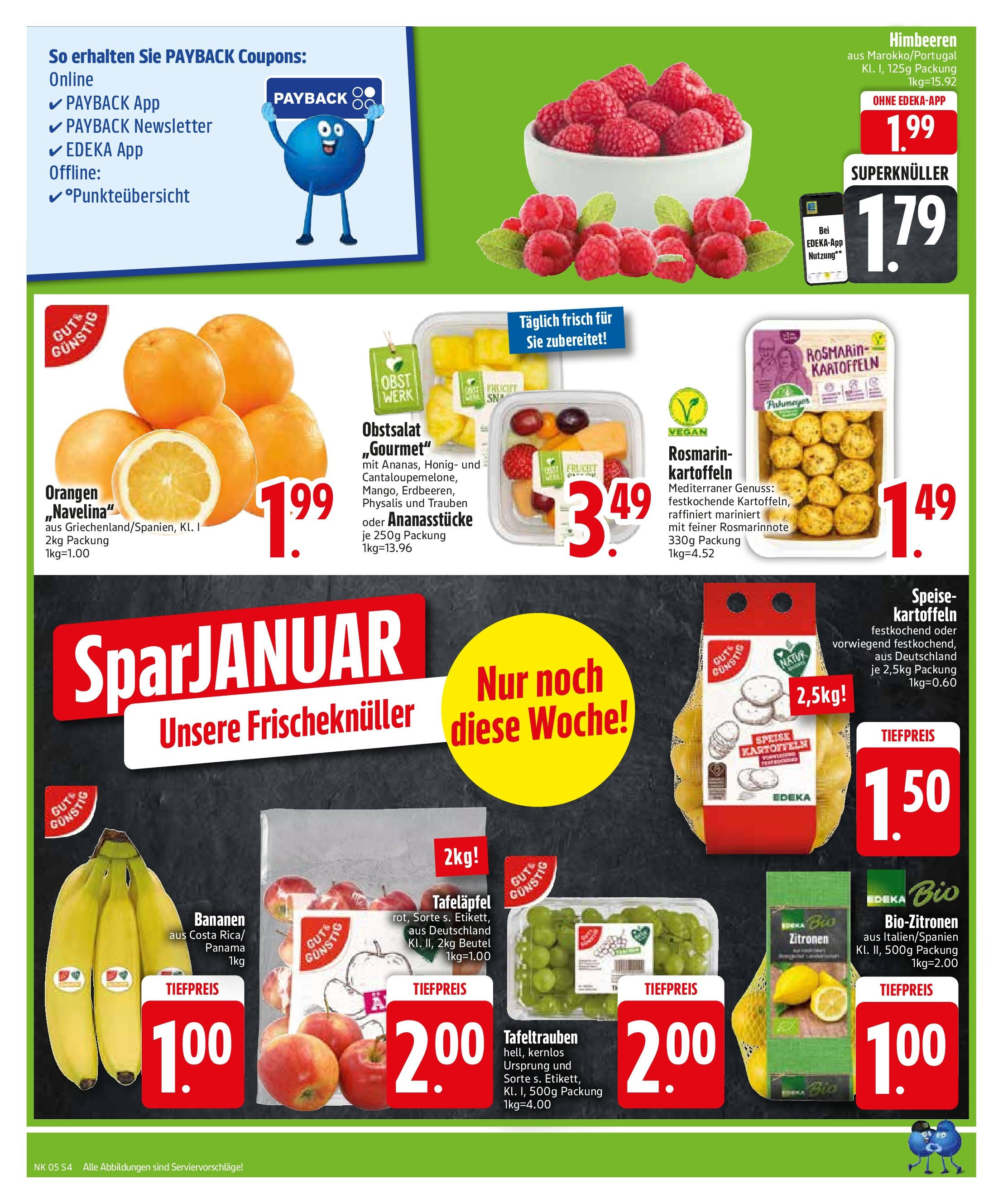 Edeka - Trostberg, Herzog-Otto-Straße 1 (ab 27.01.2025) » Angebote Online | Seite: 6 | Produkte: Himbeeren, Bananen, Orangen, Kartoffeln