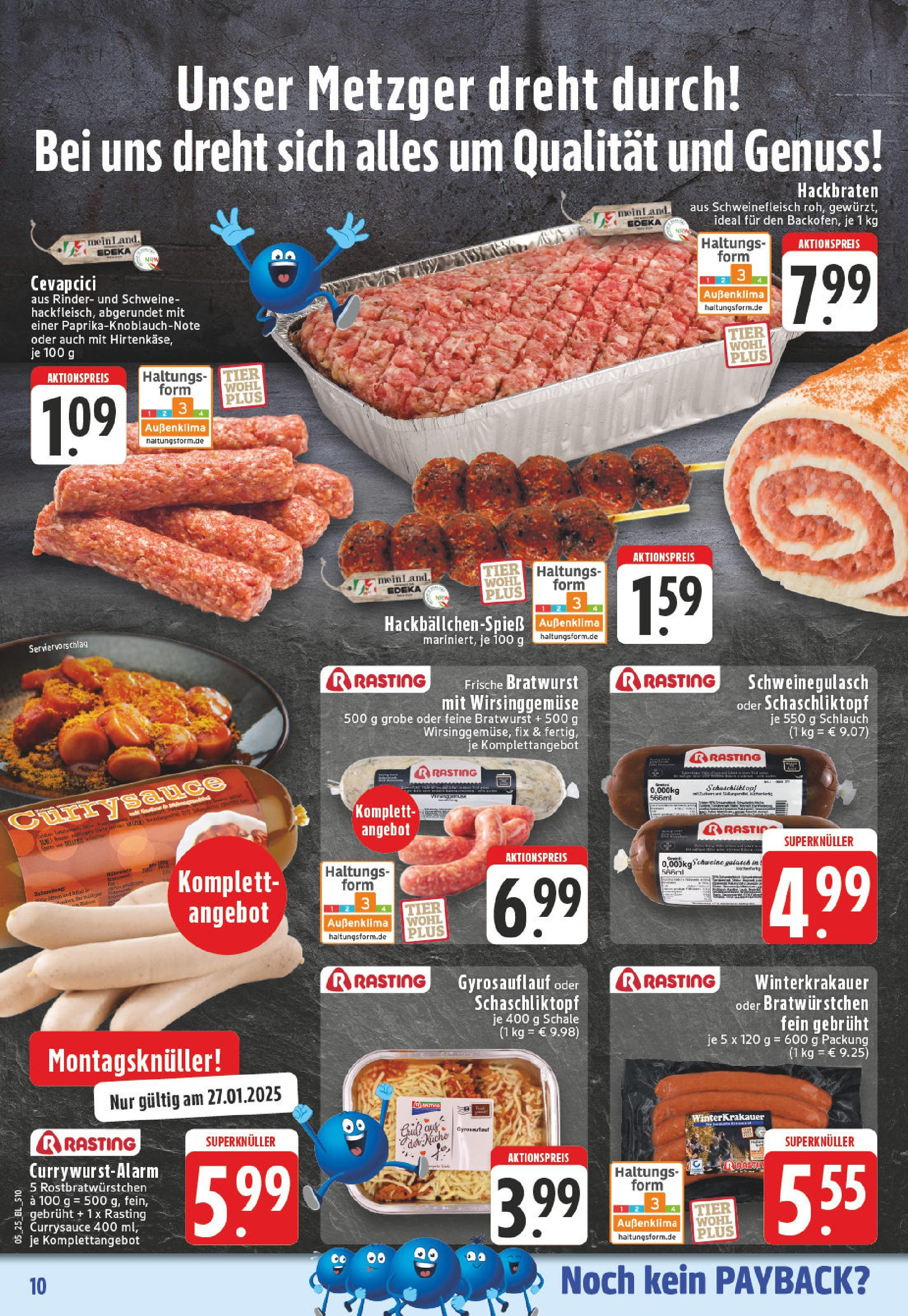 Edeka - Lippstadt, Otto-Hahn-Straße 1 (ab 27.01.2025) » Angebote Online | Seite: 10 | Produkte: Schweinegulasch, Bratwurst, Cevapcici, Schweinefleisch