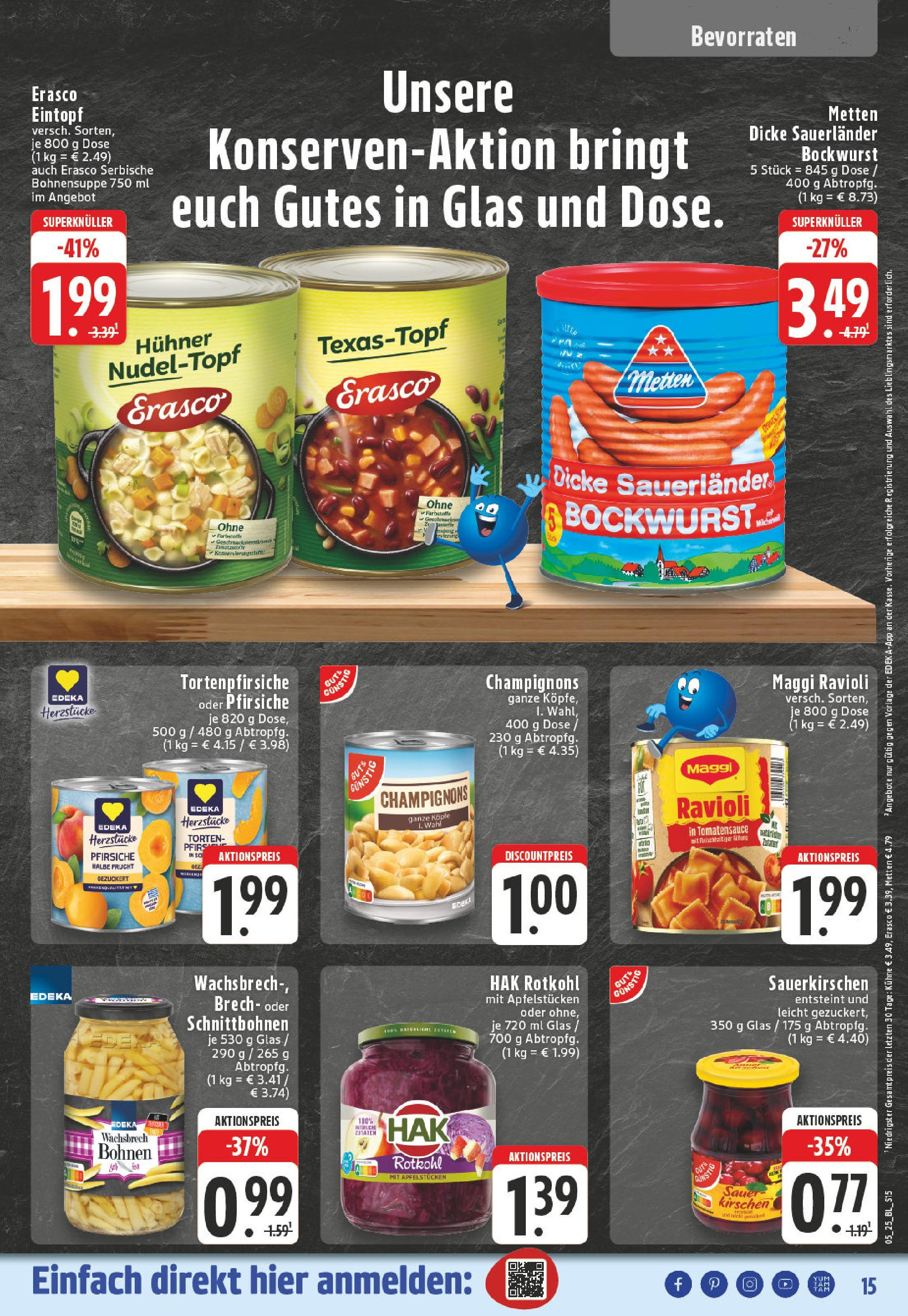 Edeka - Lippstadt, Otto-Hahn-Straße 1 (ab 27.01.2025) » Angebote Online | Seite: 15 | Produkte: Bockwurst, Kirschen, Pfirsich, Erasco