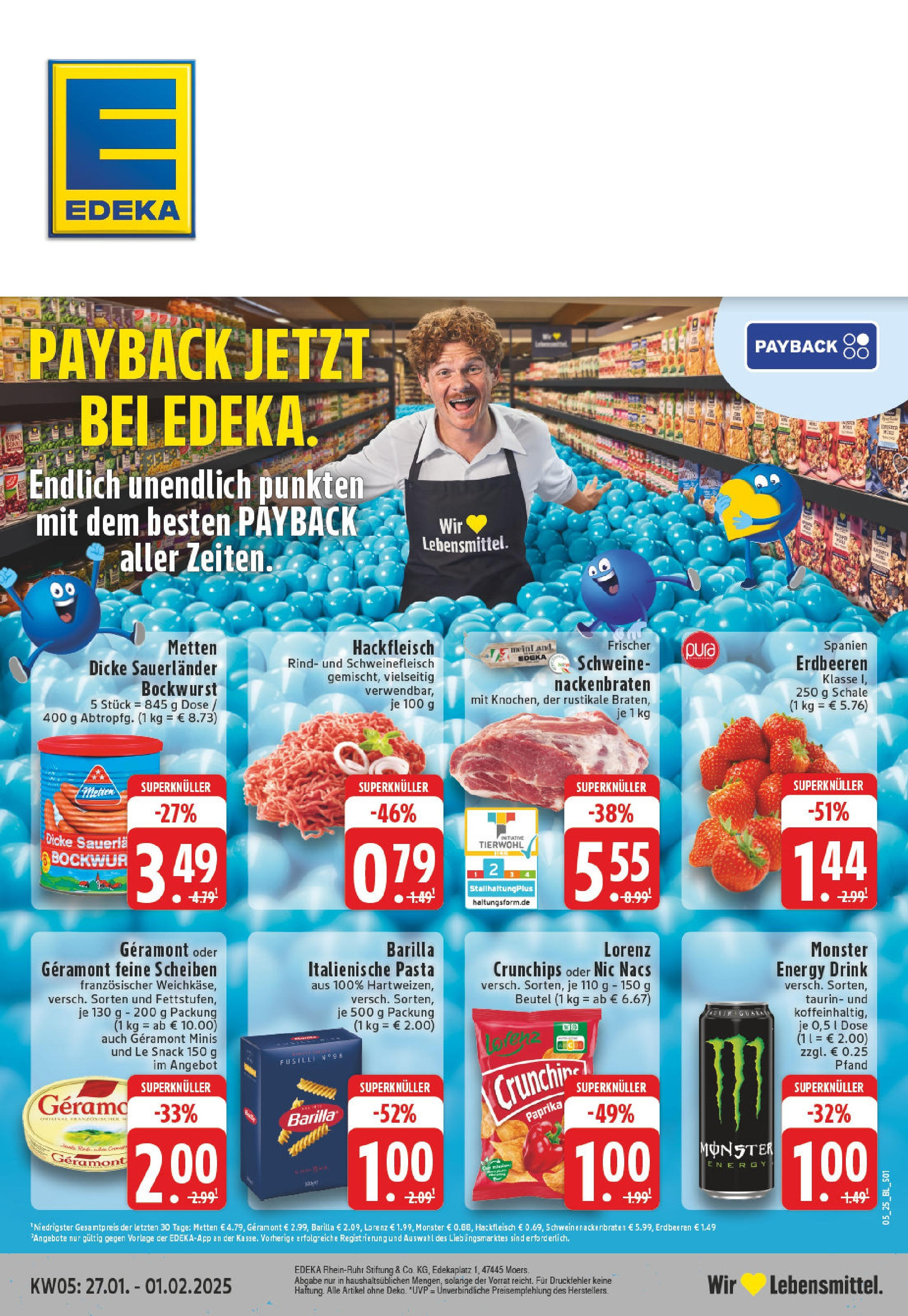 Edeka - Warendorf, Krückemühle 7 (ab 27.01.2025) » Angebote Online | Seite: 1 | Produkte: Geramont, Barilla, Monster, Erdbeeren