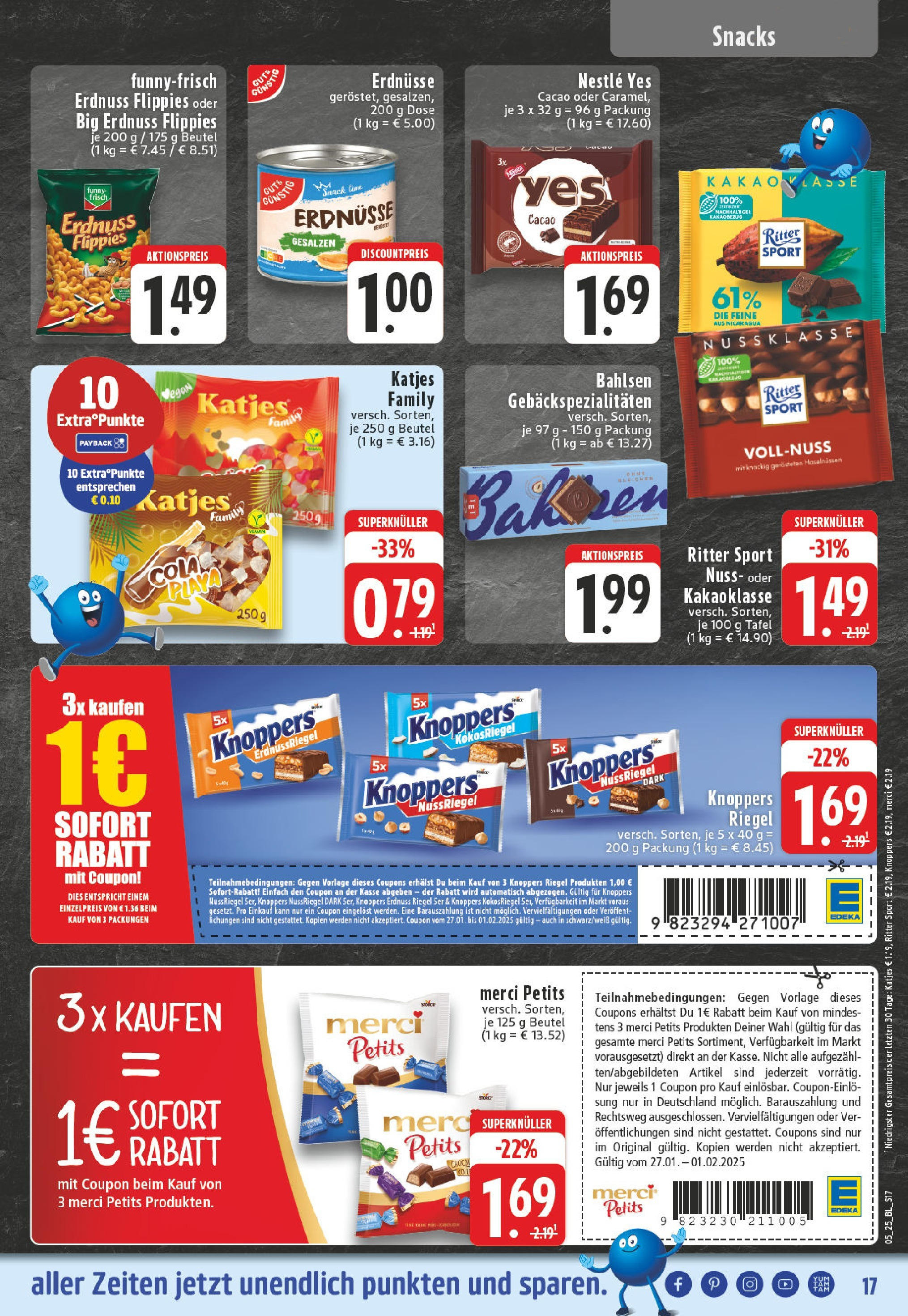 Edeka - Lippstadt, Otto-Hahn-Straße 1 (ab 27.01.2025) » Angebote Online | Seite: 17 | Produkte: Erdnüsse, Funny frisch, Katjes, Knoppers