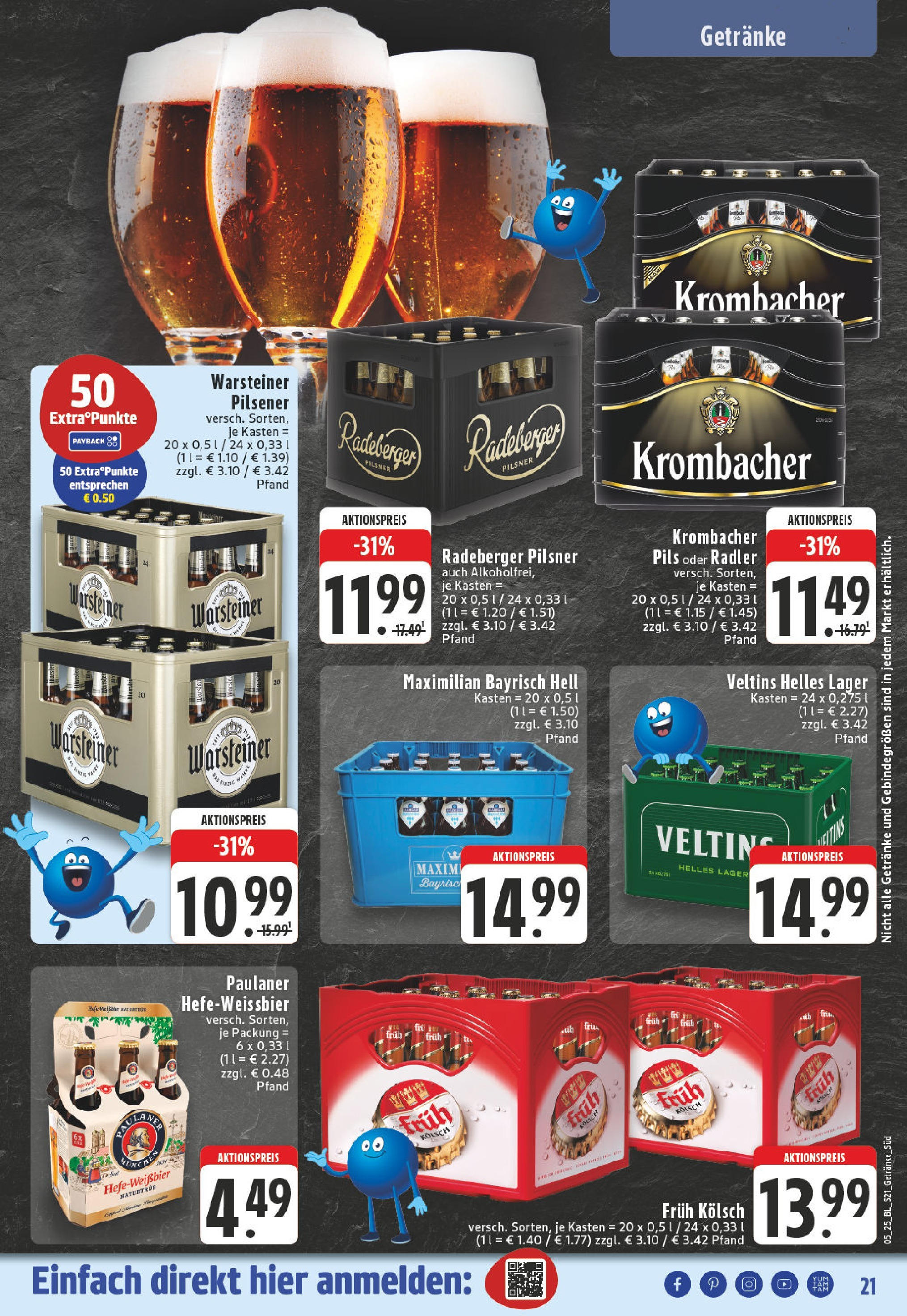 Edeka - Sinzig-Rhein, Kölner Straße 9 (ab 27.01.2025) » Angebote Online | Seite: 21 | Produkte: Pils, Warsteiner, Krombacher, Radeberger pilsner